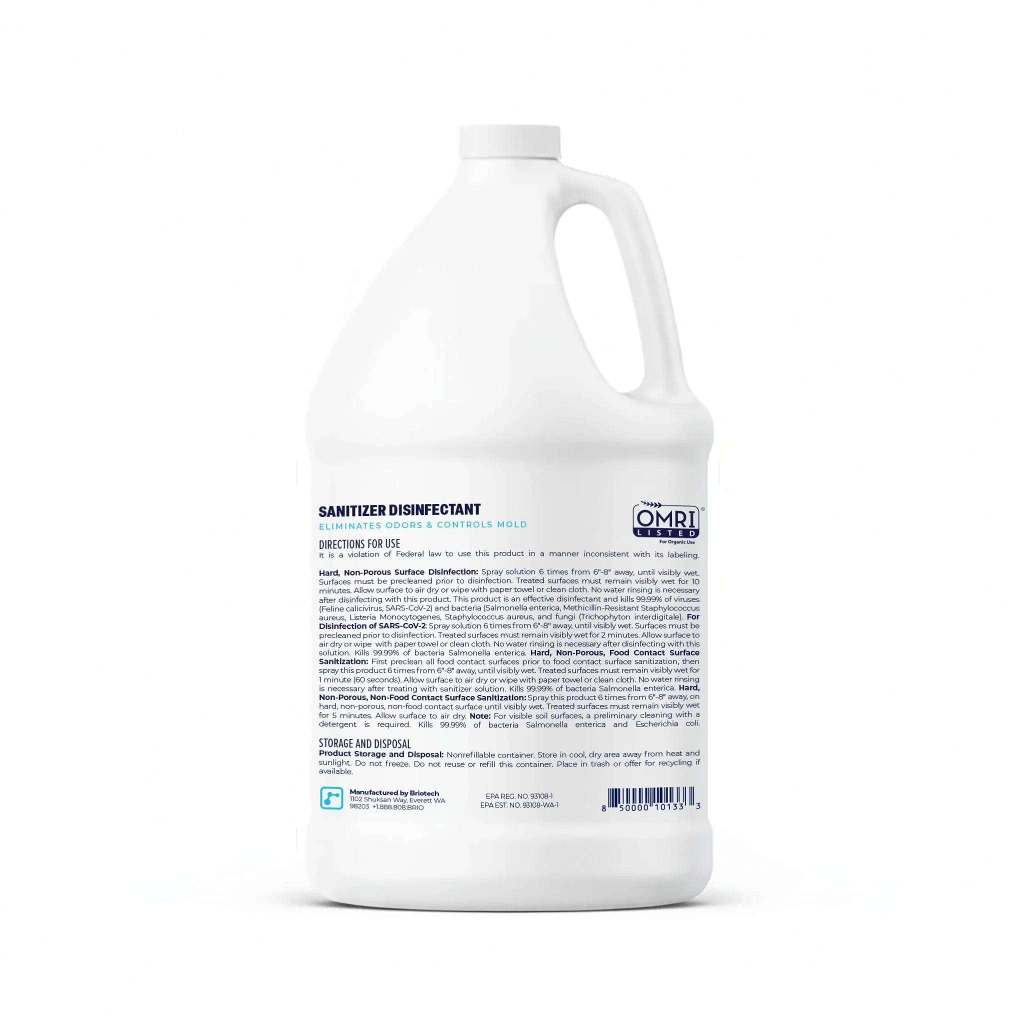 BRIOTECH Sanitizer Disinfectant Hypochlorous, Kill 99.99% of Viruses & Bacteria, Control Mold, Eliminate Odor, Gentle for Nursery & Play Rooms, Food Contact Surface Sanitizer, 1 Gallon Refill (2 Pack) - Image 2