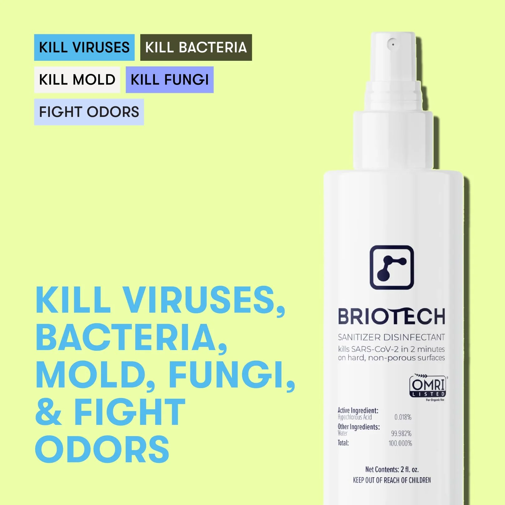 BRIOTECH Sanitizer Disinfectant Hypochlorous, Kill 99.99% of Viruses & Bacteria, Control Mold, Eliminate Odor, Gentle for Nursery & Play Rooms, Food Contact Surface Sanitizer, 1 Gallon Refill (2 Pack) - Image 8