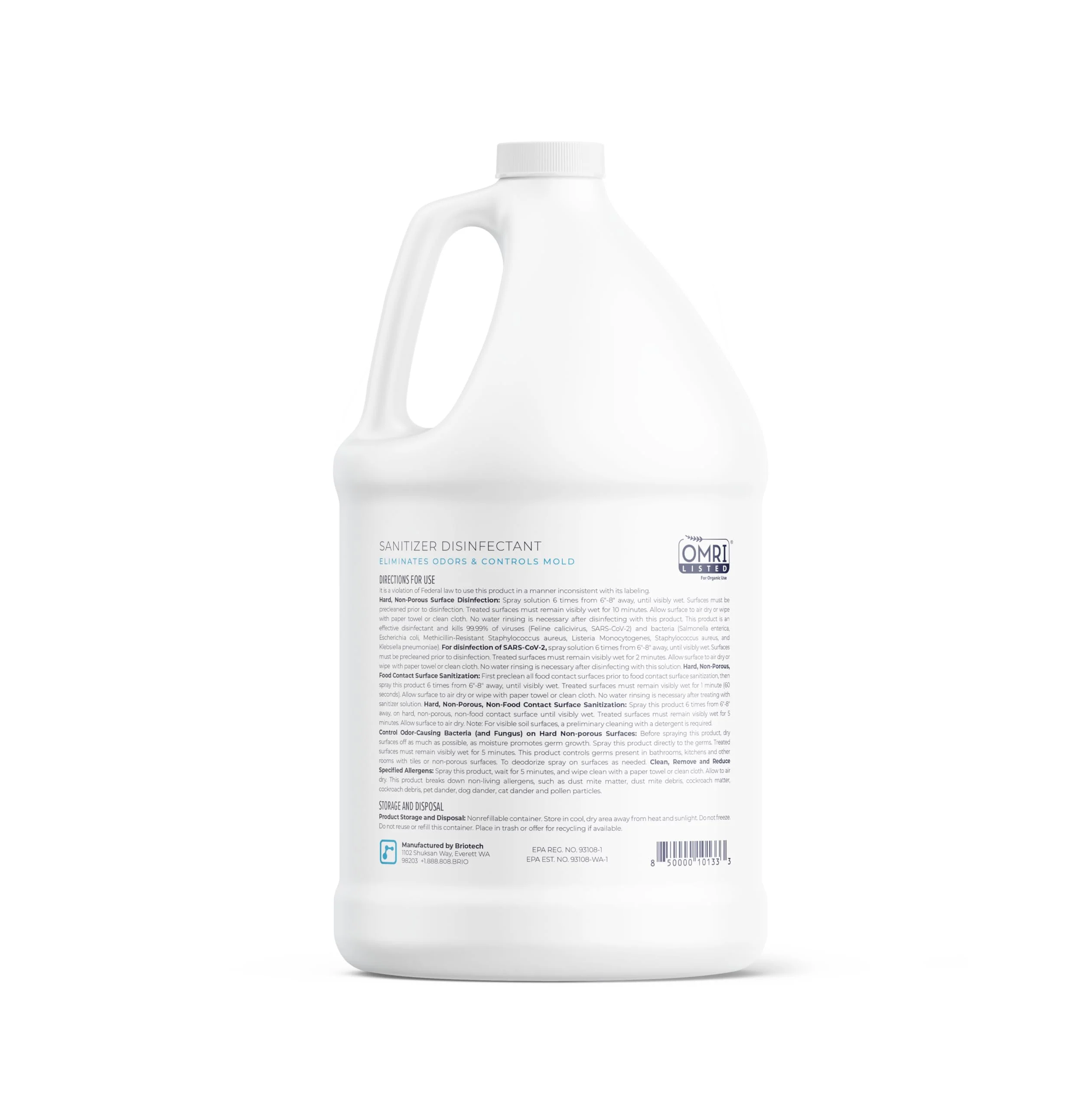 BRIOTECH Sanitizer Disinfectant Hypochlorous, Kill 99.99% of Viruses & Bacteria, Control Mold, Eliminate Odor, Gentle for Nursery & Play Rooms, Food Contact Surface Sanitizer, 1 Gallon Refill (4 Pack) - Image 2
