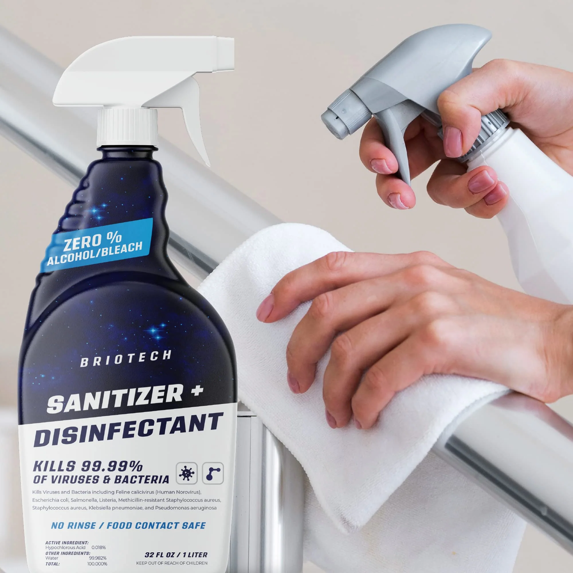 BRIOTECH Sanitizer Disinfectant Hypochlorous, Kill 99.99% of Viruses & Bacteria, Control Mold, Eliminate Odor, Gentle for Nursery & Play Rooms, Food Contact Surface Sanitizer, 1 Gallon Refill - Image 6
