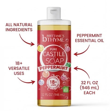 Brittanie's Pure Castile Liquid Soap Peppermint – 2 Pack (32oz Each) | Natural, Organic, Multi-Purpose Soap for Body, Face, Home & Pets | Vegan, Sulfate-Free, Made in USA - Image 6