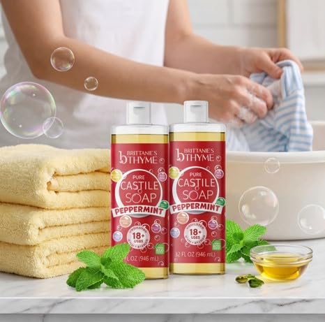 Brittanie's Pure Castile Liquid Soap Peppermint – 2 Pack (32oz Each) | Natural, Organic, Multi-Purpose Soap for Body, Face, Home & Pets | Vegan, Sulfate-Free, Made in USA - Image 8