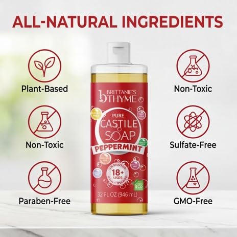 Brittanie's Pure Castile Liquid Soap Peppermint – 2 Pack (32oz Each) | Natural, Organic, Multi-Purpose Soap for Body, Face, Home & Pets | Vegan, Sulfate-Free, Made in USA - Image 9