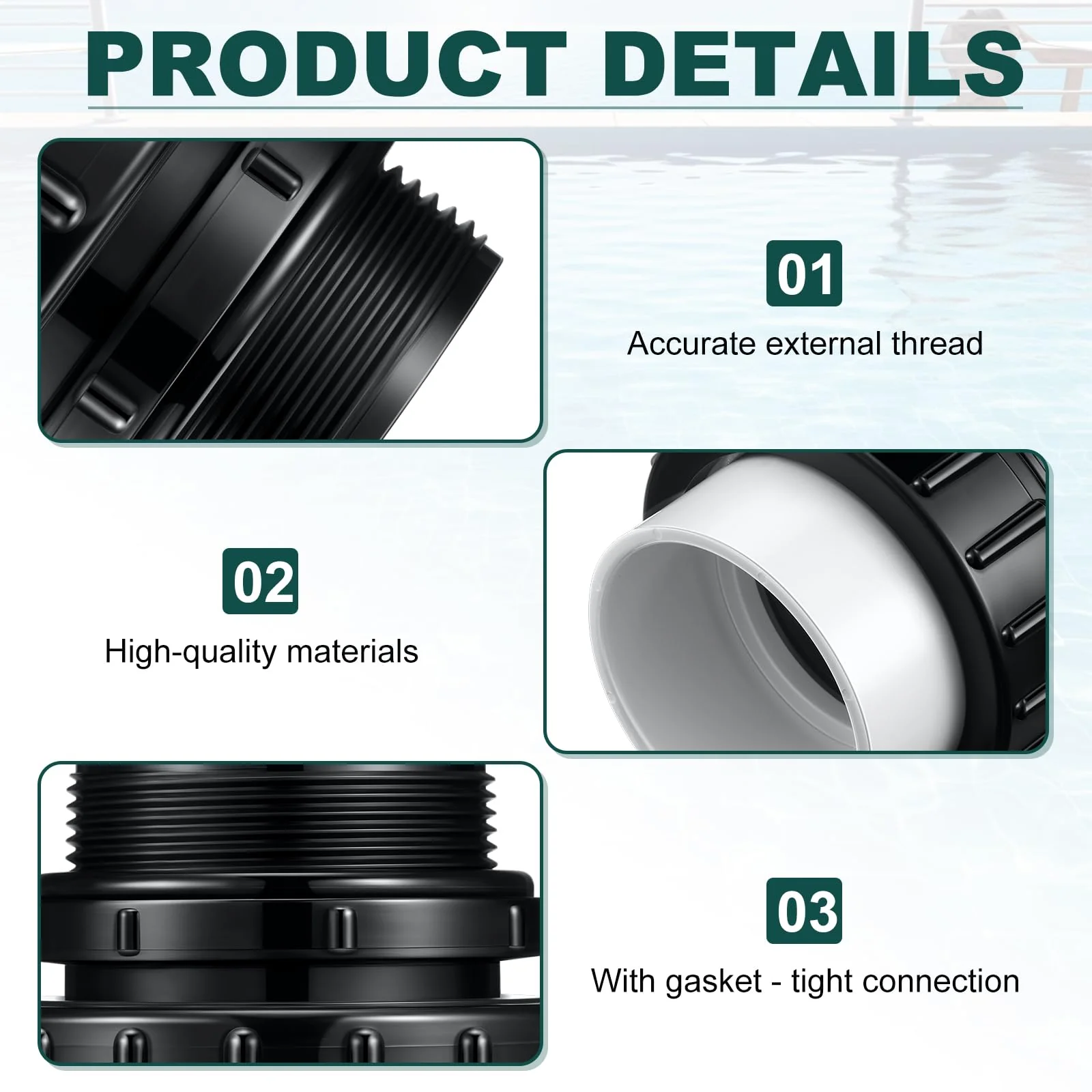 Briwooody 4 Pcs MIP x 2" Hi Temp Unions Compatible with Pentair Whisperflo Pool Pump Compatible with Intelliflo Pump 2" PVC Pool Pump High Temp Unions for Pool Pump - Image 3