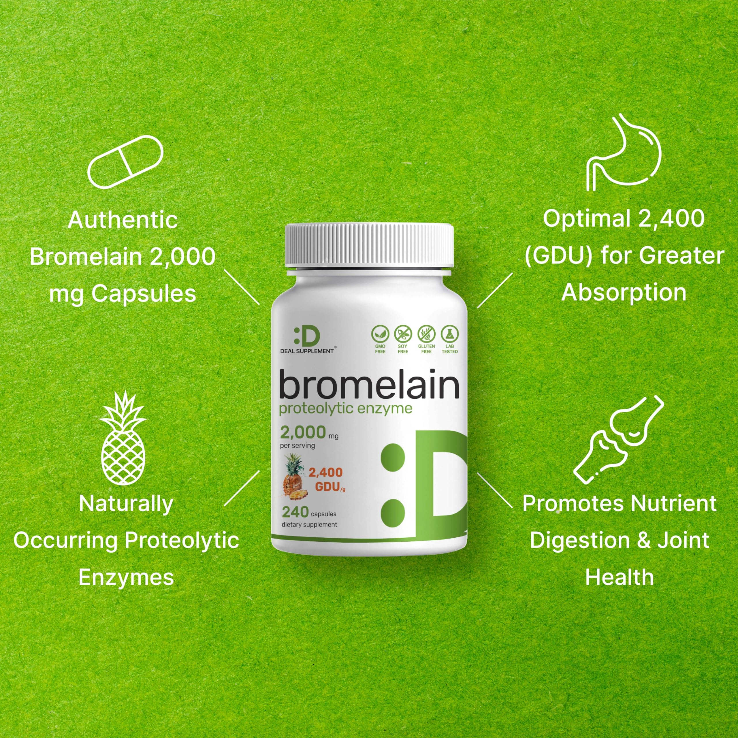 Bromelain Supplement 2,000mg Per Serving, 240 Capsules – Natural Proteolytic Enzymes from Fresh Pineapple – Supports Nutrient Digestion - Image 6