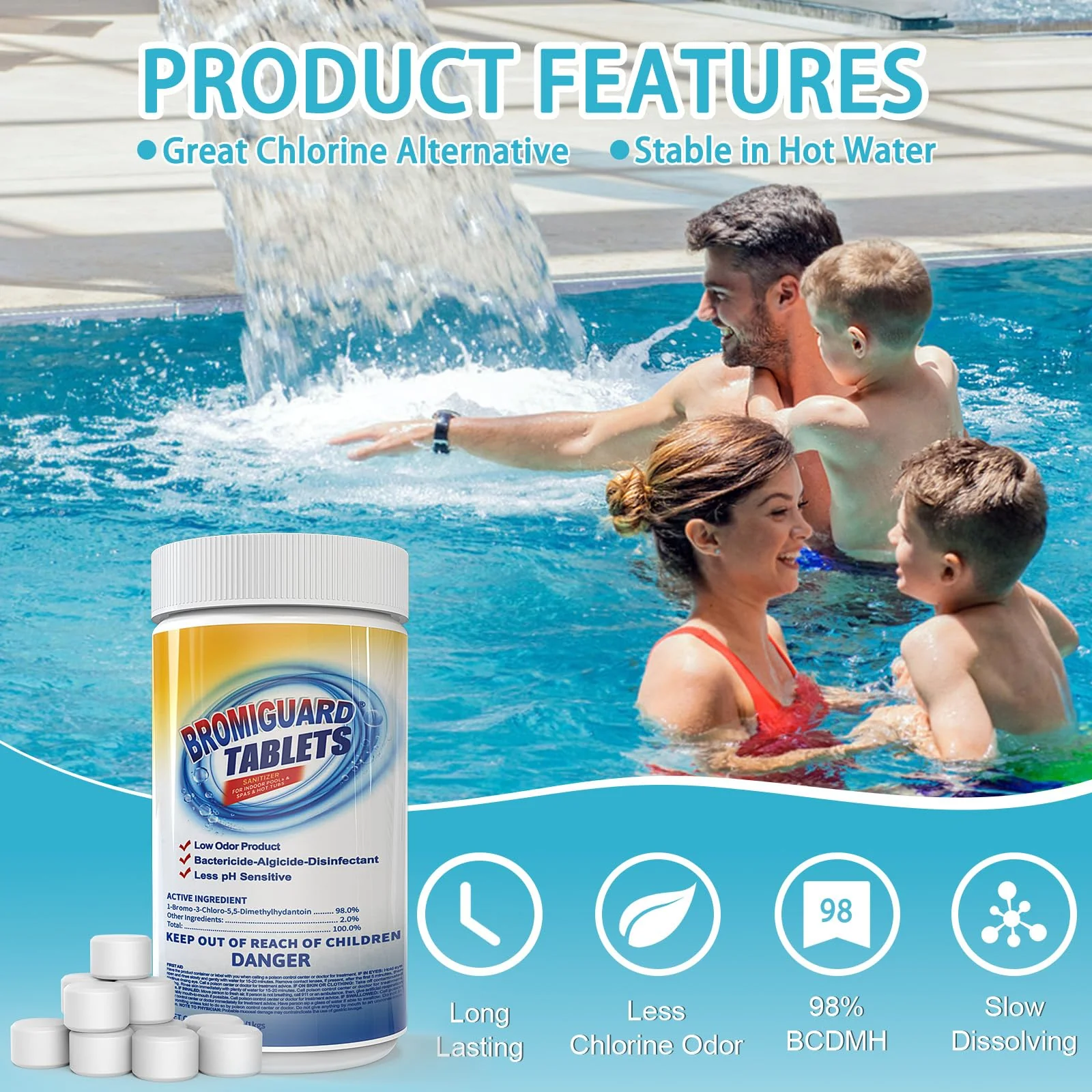 Bromine Tablets for SPA Hot Tub 1 inch Tabs Brominating Tablets Booster Soft Water Feel No Chlorine Odor Chemical Sanitizer - Image 6