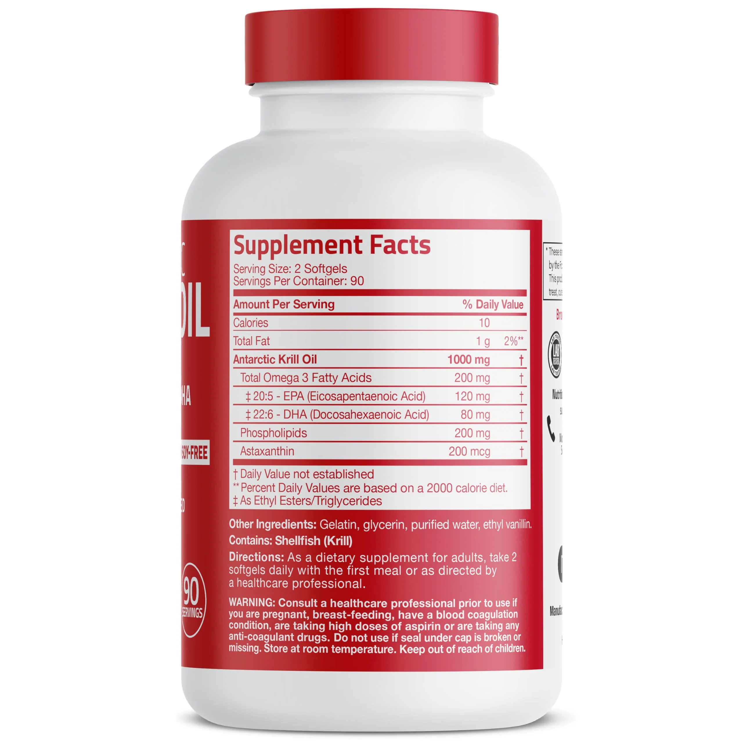 Bronson Antarctic Krill Oil 1000 mg with Astaxanthin, 180 Softgels (90 Servings) - Image 8