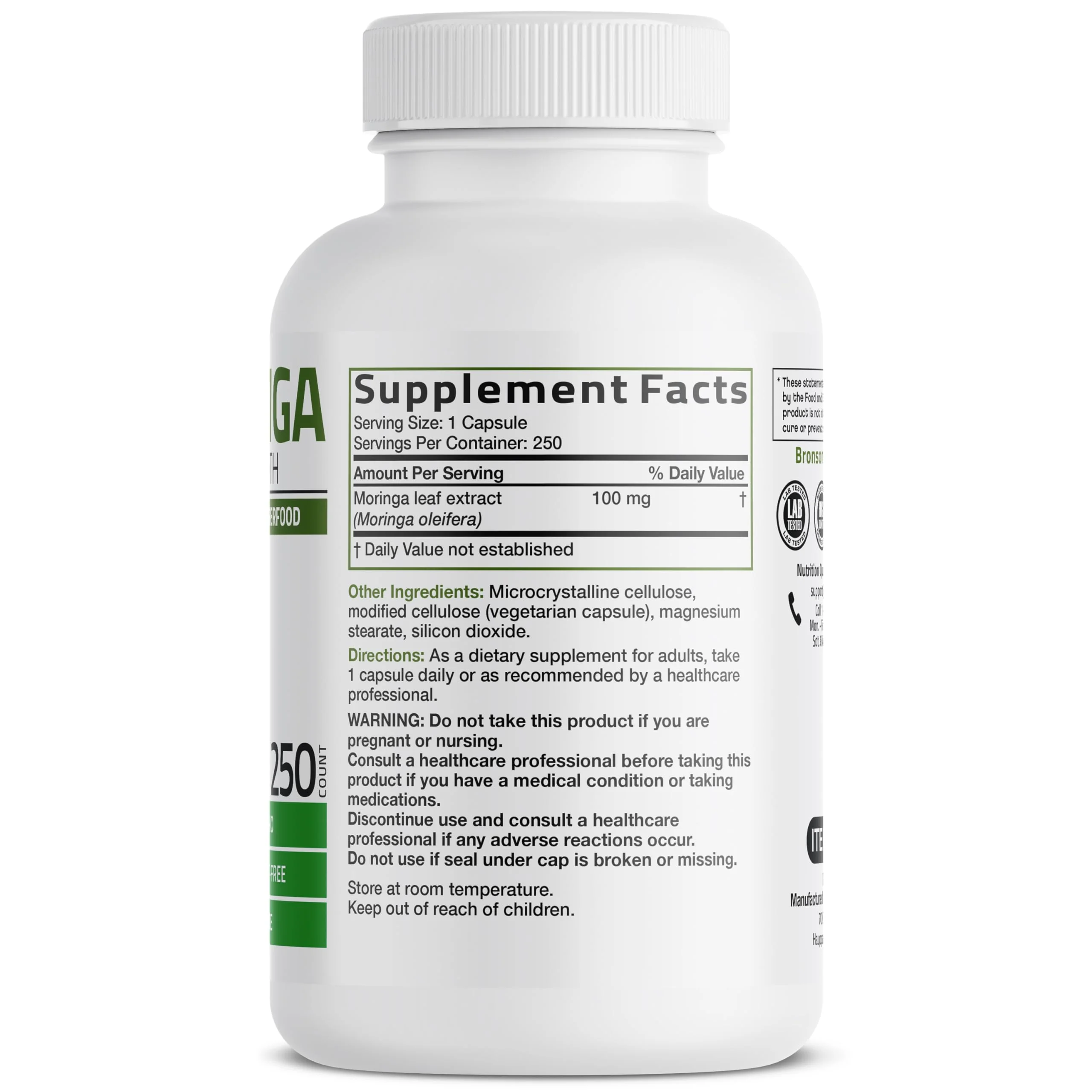 Bronson Moringa Extra Strength Capsules Moringa Oleifera Powder, 250 Count - Image 6