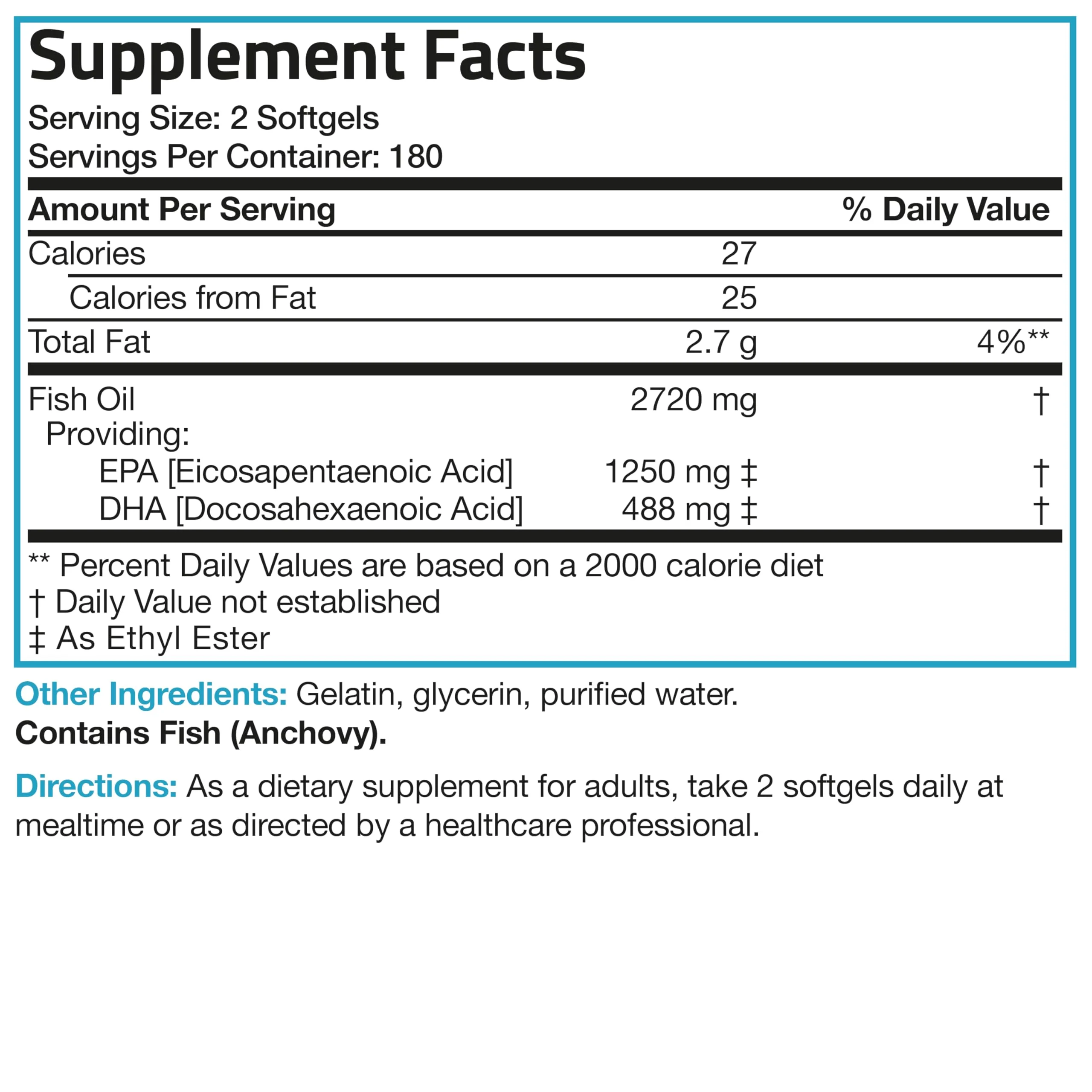 Bronson Omega 3 Fish Oil Triple Strength 2720 mg, High EPA 1250 mg DHA 488 mg, Non-GMO Heavy Metal Tested, 360 Softgels - Image 2