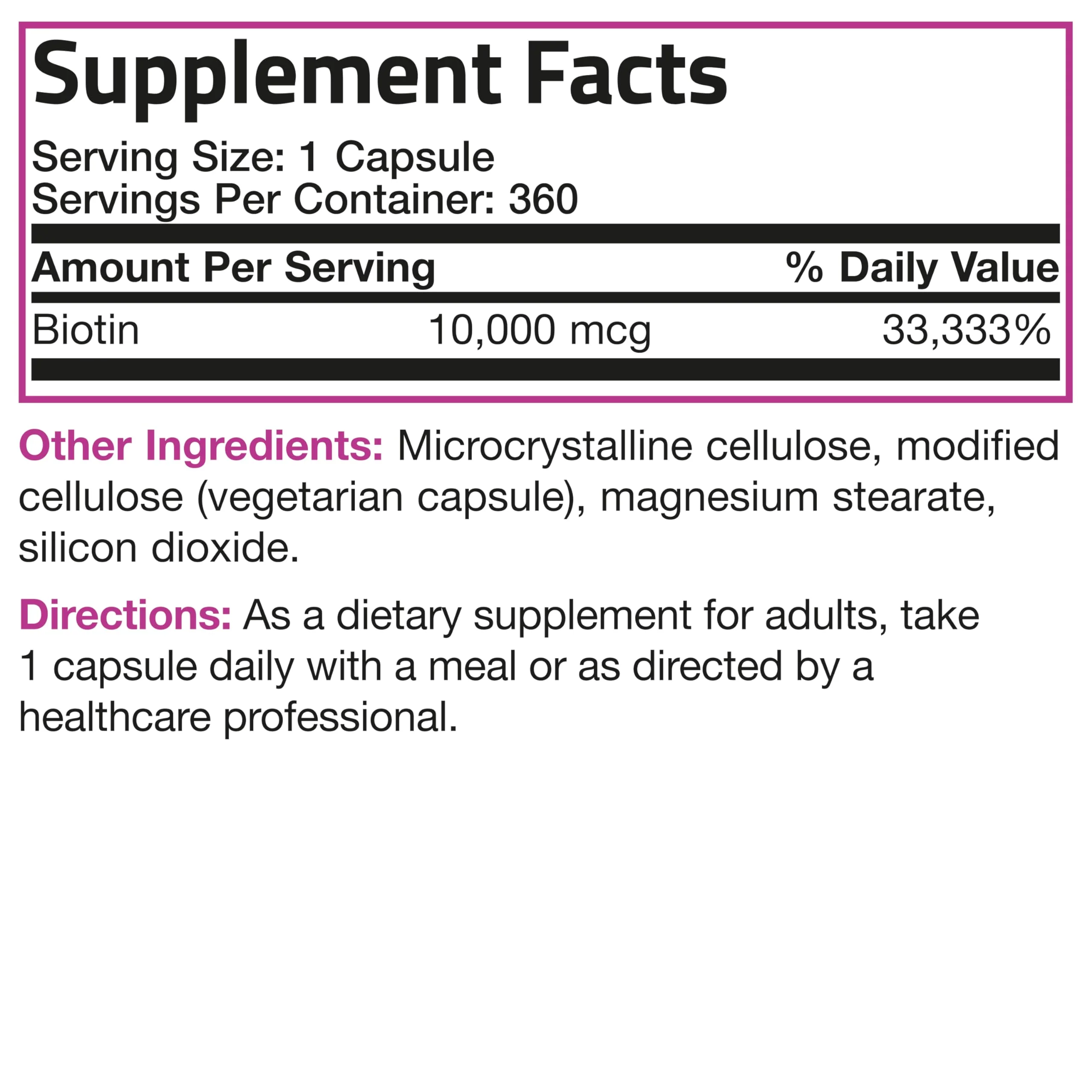 Bronson Ultra Biotin 10,000 Mcg Hair Skin and Nails Supplement, Non-GMO, 360 Vegetarian Capsule - Image 2