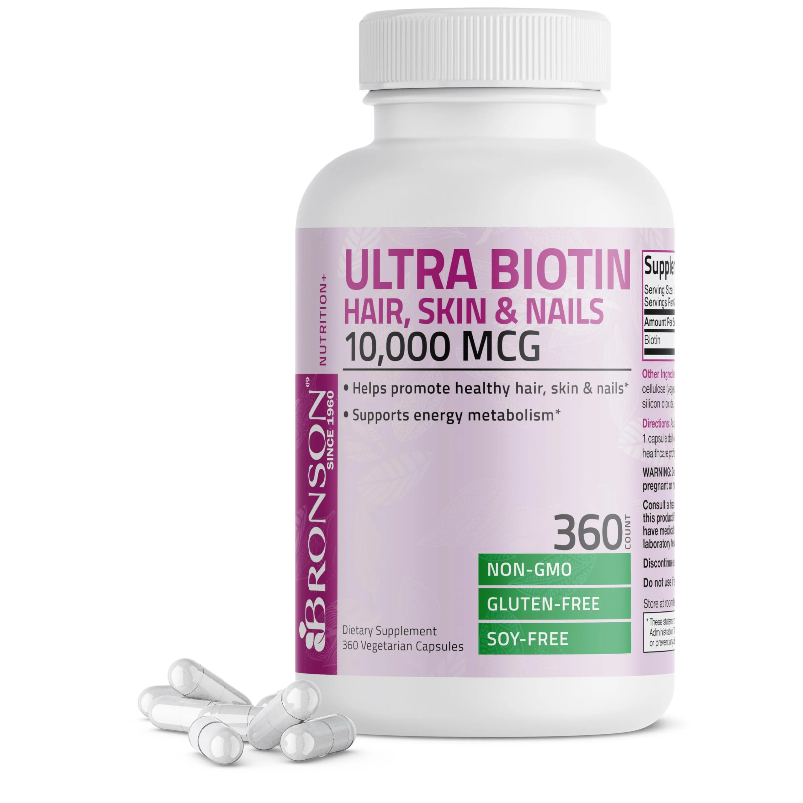 Bronson Ultra Biotin 10,000 Mcg Hair Skin and Nails Supplement, Non-GMO, 360 Vegetarian Capsule - Image 5