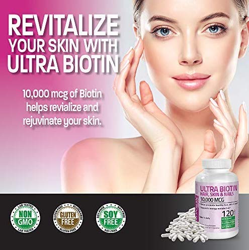 Bronson Ultra Biotin 10,000 Mcg Hair Skin and Nails Supplement, Non-GMO, 360 Vegetarian Capsule - Image 6