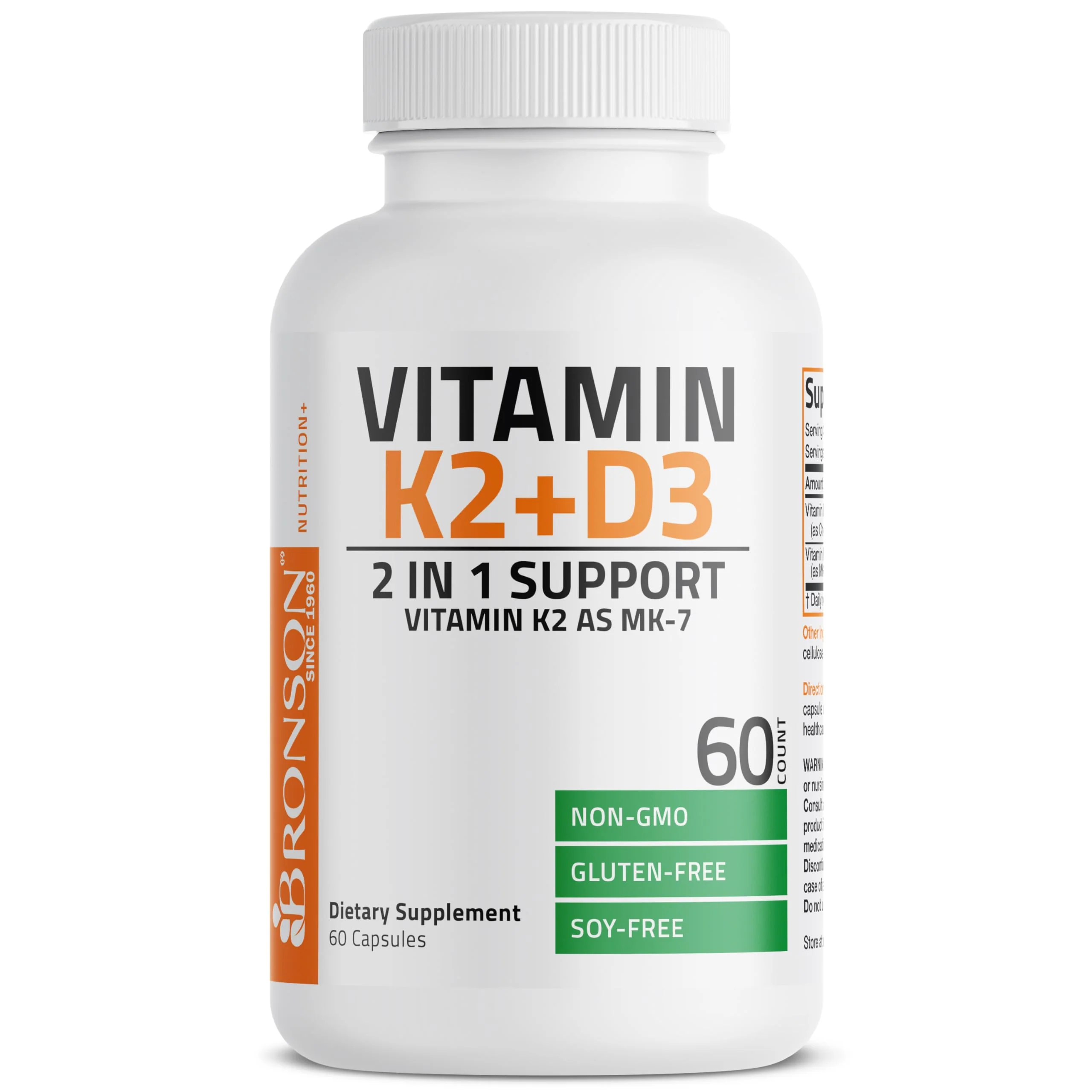 Bronson Vitamin K2 D3 (MK7) Supplement Non-GMO Formula Vitamin D3 5000IU (125 mcg) & 90 mcg K2 MK-7, Easy to Swallow D & K Complex, 60 Capsules - Image 5