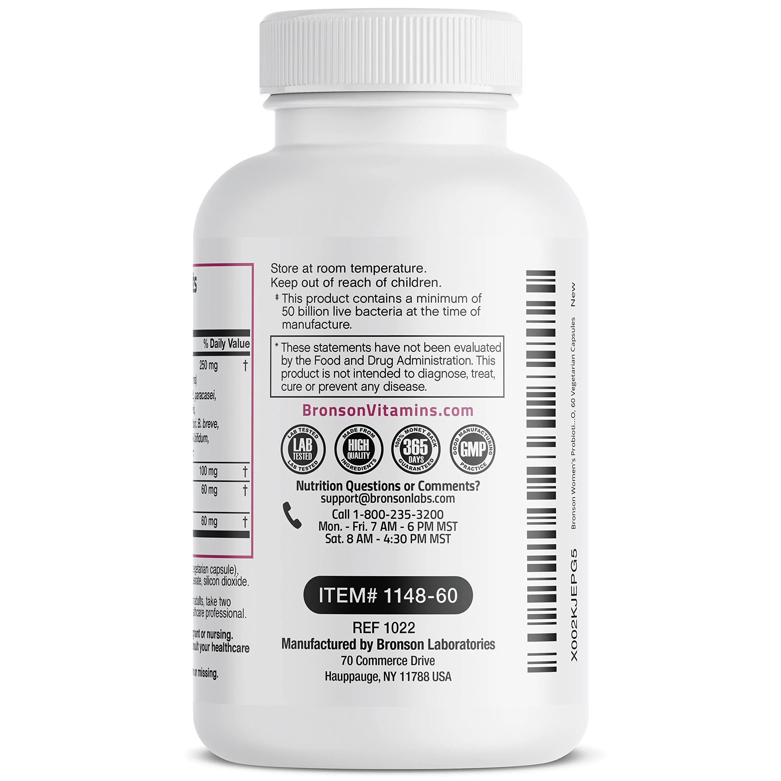 Bronson Women's Probiotic 50 Billion CFU + Prebiotic with Cranberry & D-Mannose – Vaginal Health, Healthy Digestion, Immune Function and Urinary Tract Support, Non-GMO, 60 Vegetarian Capsules - Image 3