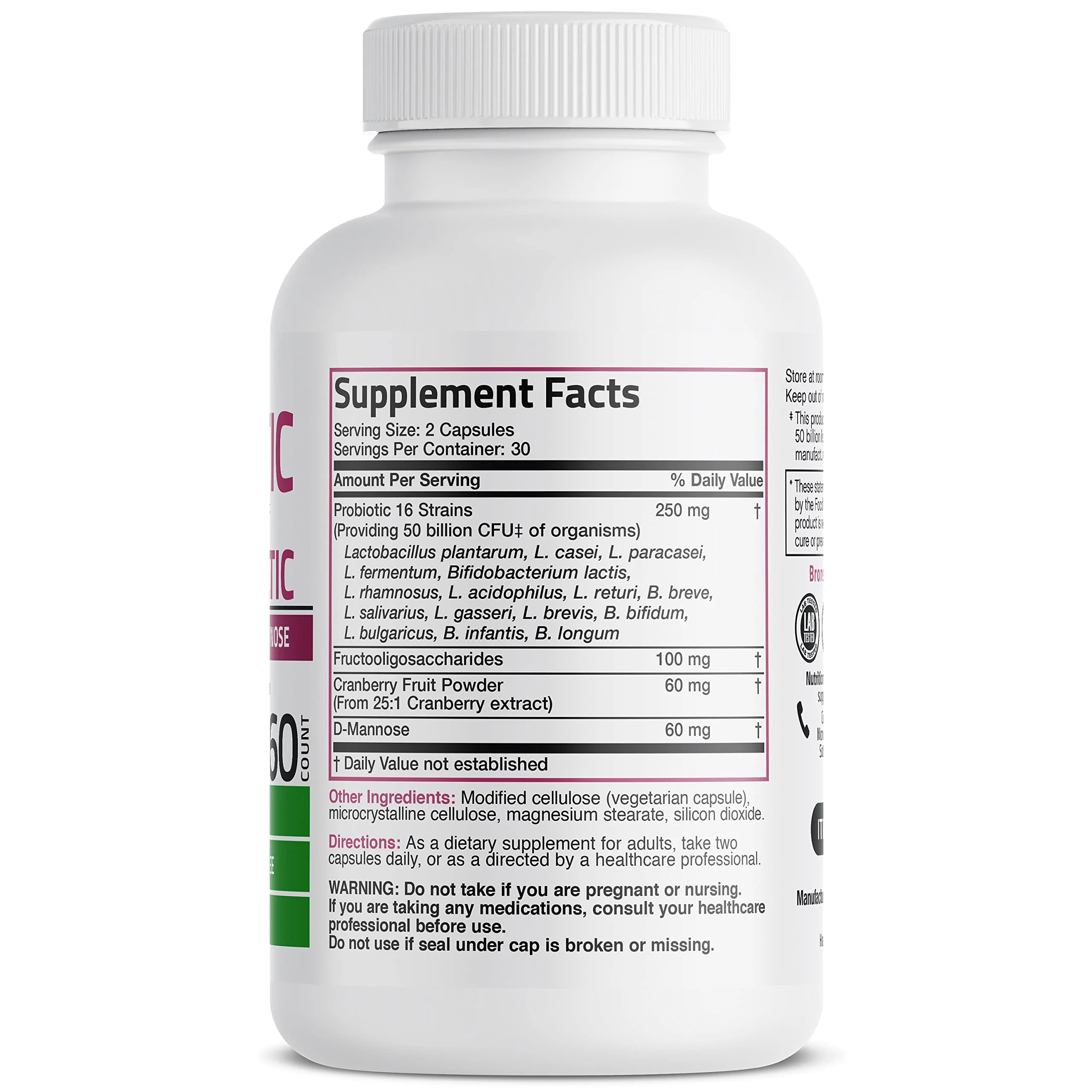 Bronson Women's Probiotic 50 Billion CFU + Prebiotic with Cranberry & D-Mannose – Vaginal Health, Healthy Digestion, Immune Function and Urinary Tract Support, Non-GMO, 60 Vegetarian Capsules - Image 9