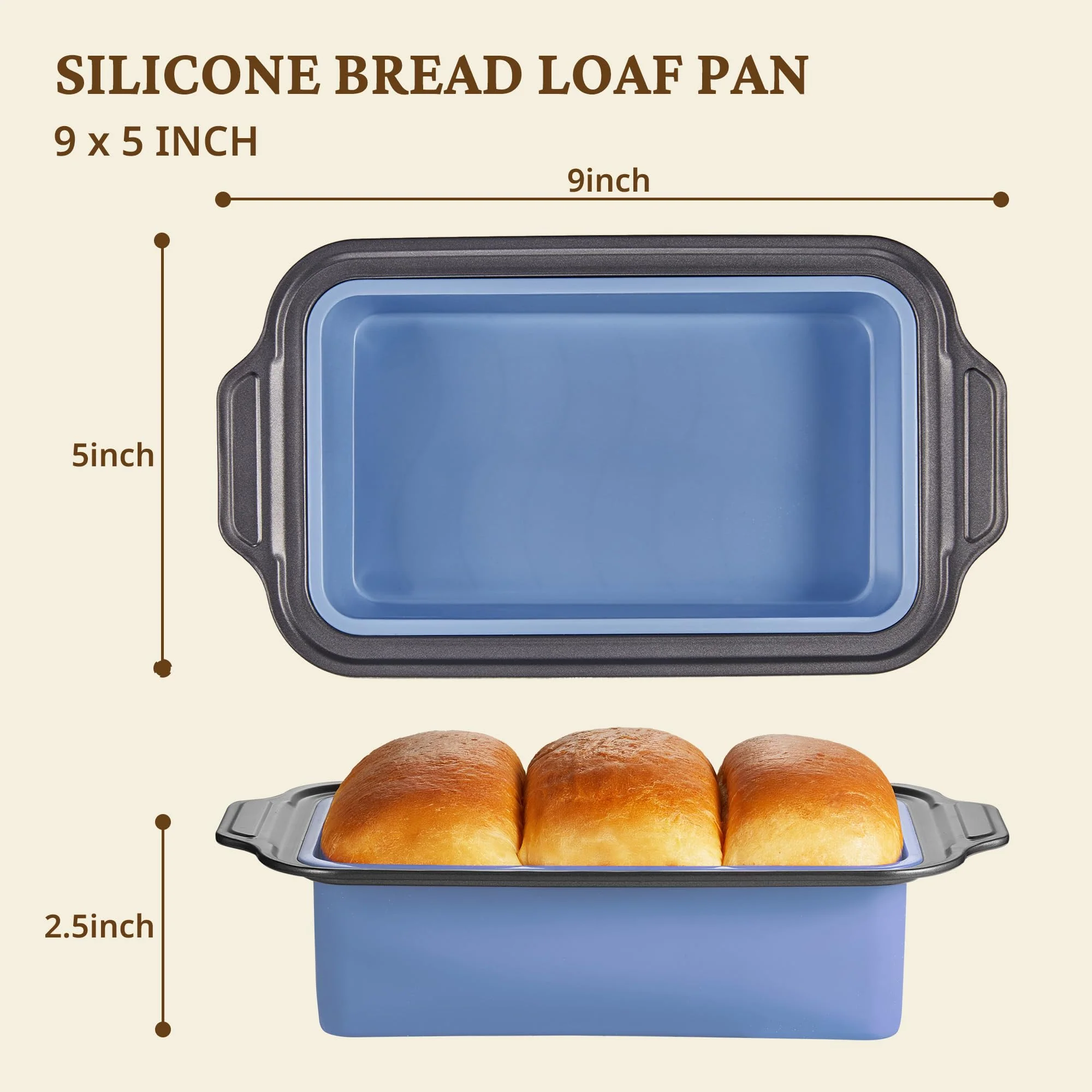 BRONYPRO 9x5 Inch Non-Stick Bread Loaf Pan,Non-Toxic Silicone Baking Mold For Homemade Bread,Heavy-Duty Steel Frame,Dishwasher Safe-Blue - Image 3