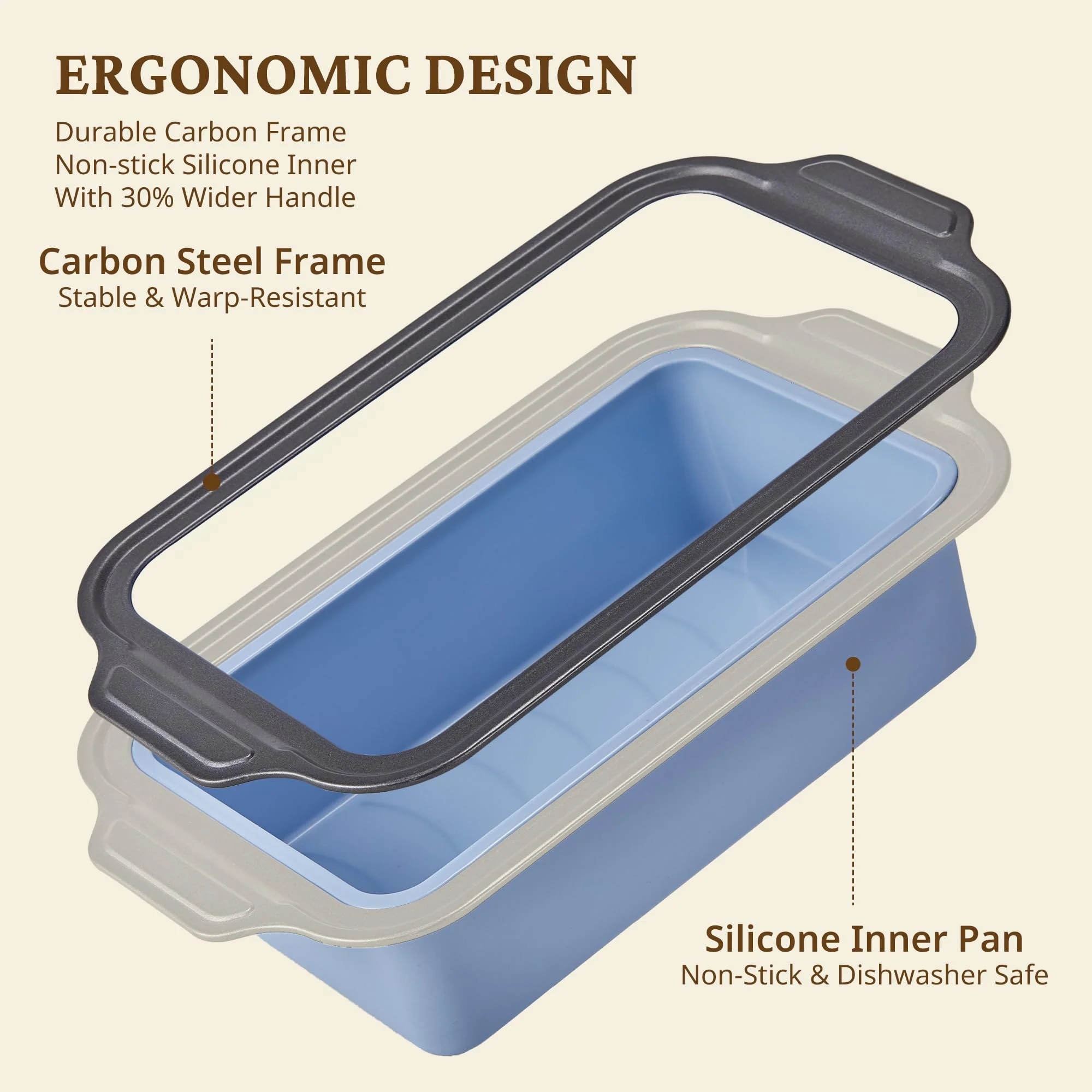 BRONYPRO 9x5 Inch Non-Stick Bread Loaf Pan,Non-Toxic Silicone Baking Mold For Homemade Bread,Heavy-Duty Steel Frame,Dishwasher Safe-Blue - Image 4