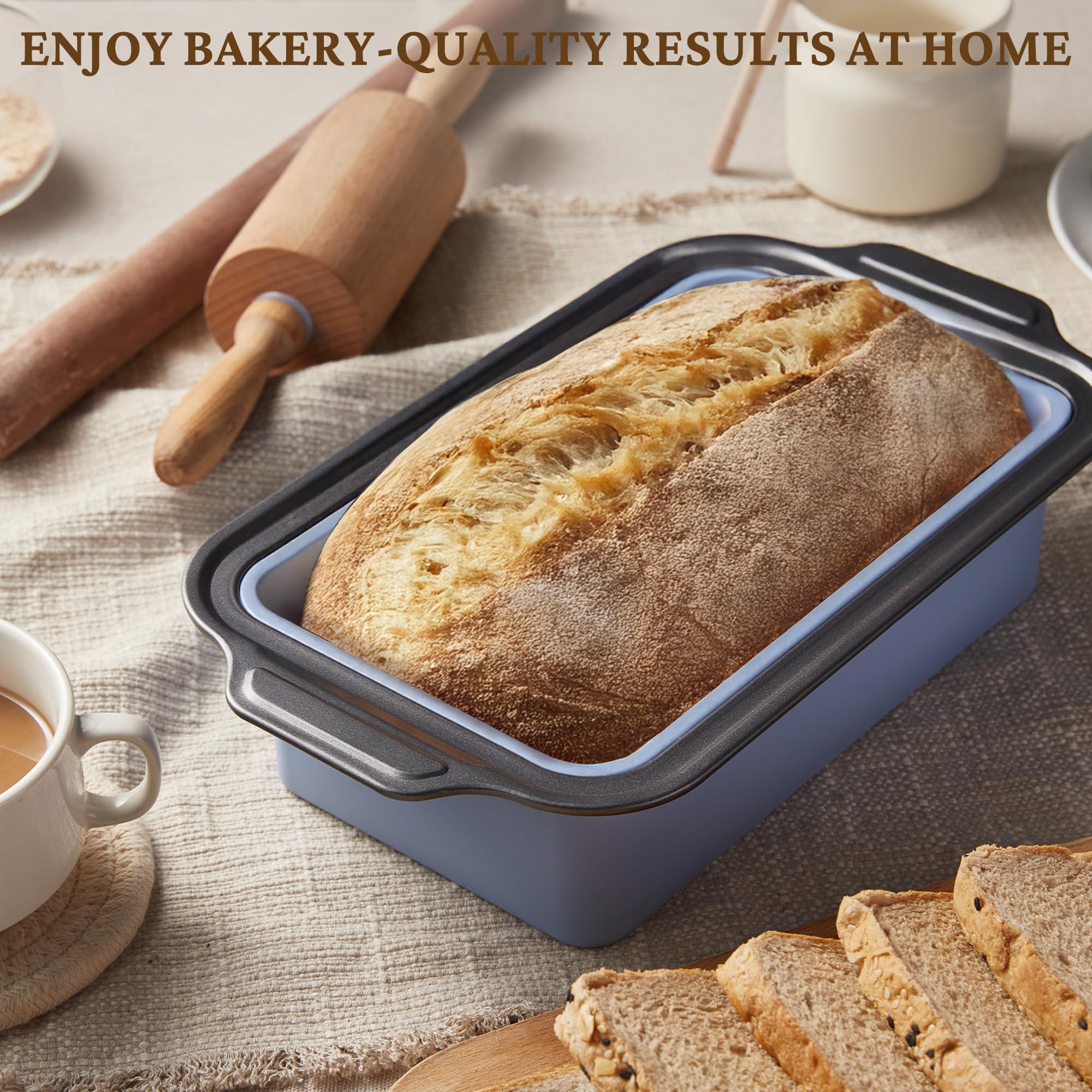 BRONYPRO 9x5 Inch Non-Stick Bread Loaf Pan,Non-Toxic Silicone Baking Mold For Homemade Bread,Heavy-Duty Steel Frame,Dishwasher Safe-Blue - Image 6