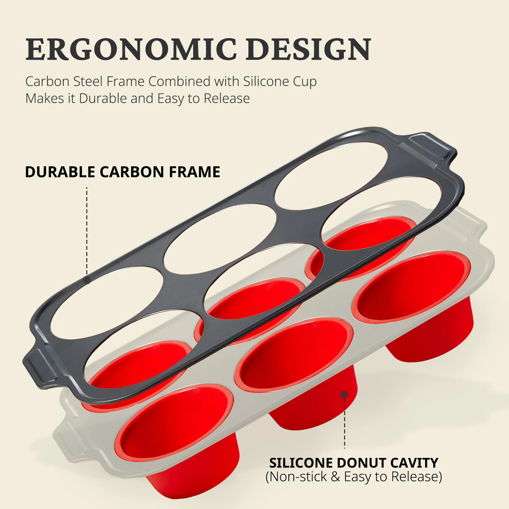 BRONYPRO Jumbo Silicone Muffin Pan with Metal Frame, 3.5" Large Muffin Tins, Non-Toxic Food Grade Silicone, Non-Stick for Egg Bites & Big Cupcakes, Oven Safe, Red - Image 7
