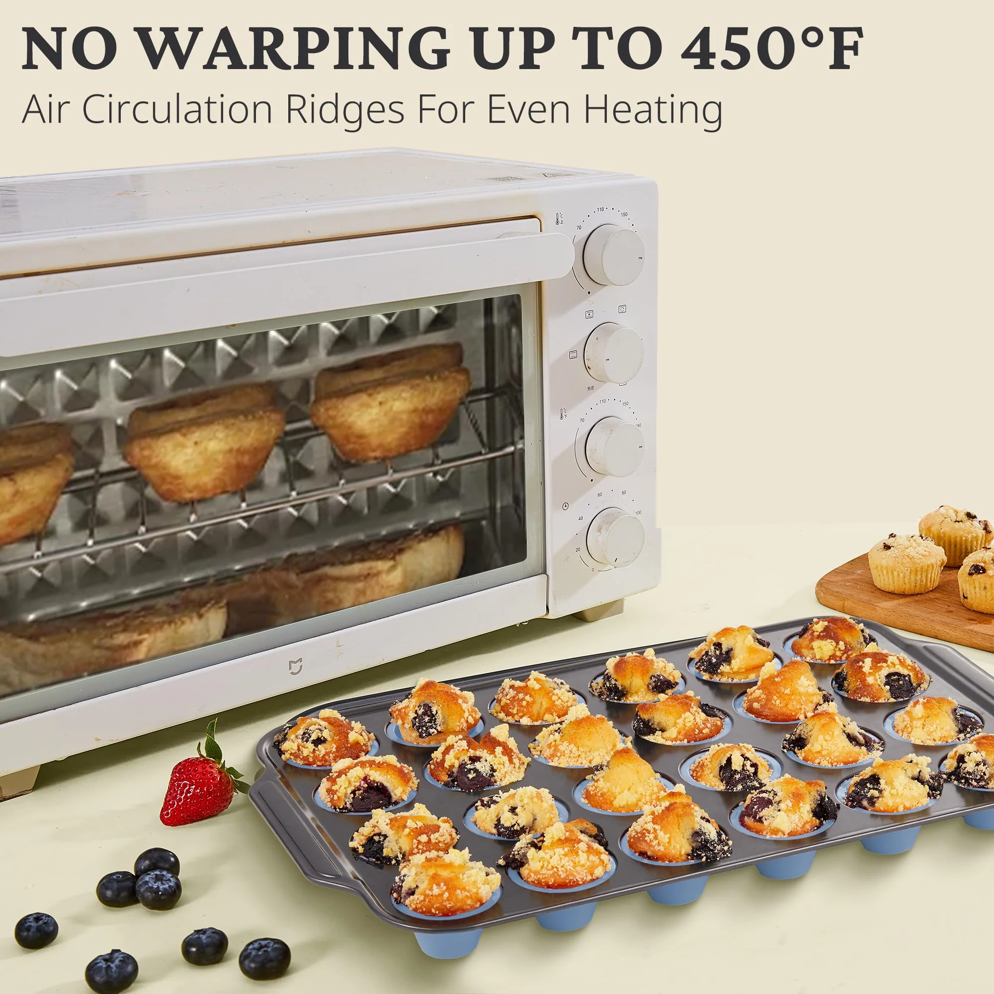 BRONYPRO Silicone Mini Muffin Pan with Metal Frame, Egg Bite Molds for Baking,Cupcake Pan 24 Regular Size, Mini Muffin Tin Easy to Pop Nonstick Non Toxic Bakeware for Oven,Blue - Image 5