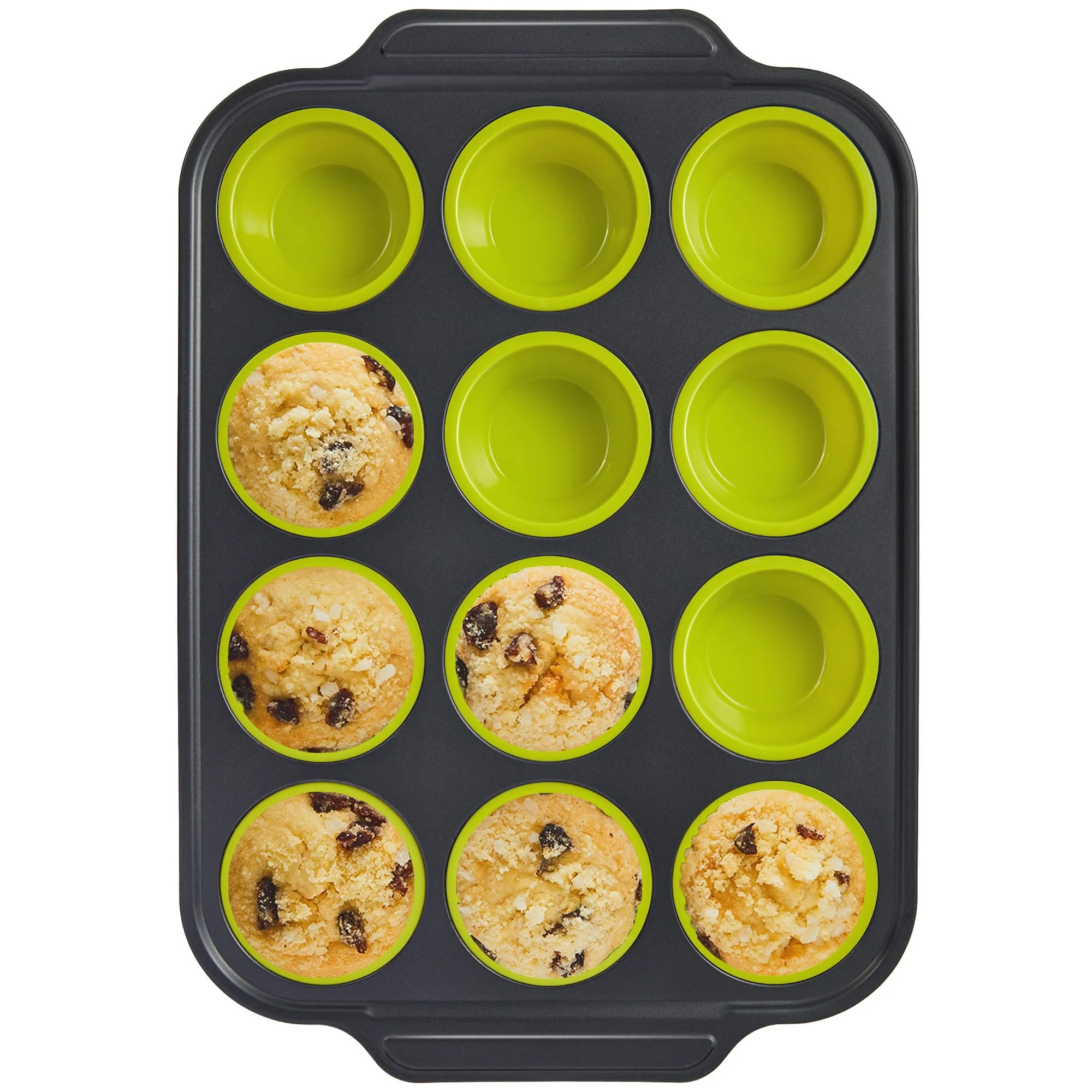 BRONYPRO Silicone Muffin Pans for Baking with Metal Frame, Egg Bite Maker Silicone Molds, Cupcake Pans 12 Regular Size, Muffin Tins Easy to Pop Nonstick Non Toxic Bakeware for Oven, Lime Green