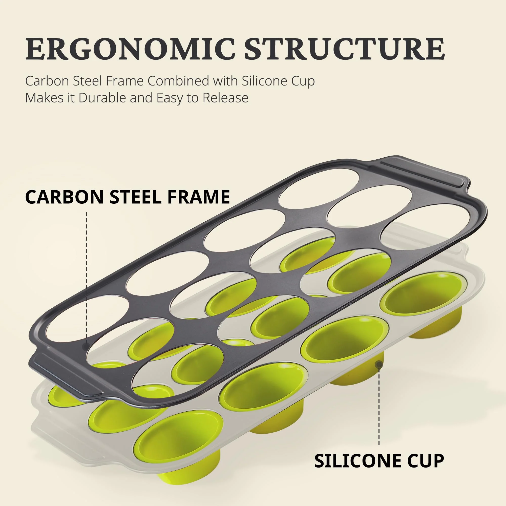 BRONYPRO Silicone Muffin Pans for Baking with Metal Frame, Egg Bite Maker Silicone Molds, Cupcake Pans 12 Regular Size, Muffin Tins Easy to Pop Nonstick Non Toxic Bakeware for Oven, Lime Green - Image 8