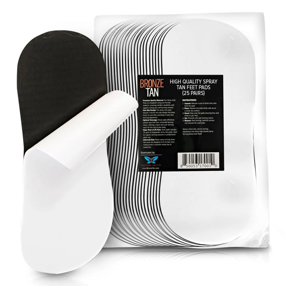 Bronze Tan Sticky Pads for Feet – 25 Pairs, Disposable & Hygienic Non-Slip Pads – Eco-Friendly Tanning Foot Protectors for Sunless or Self-Tanning at Home or Salon