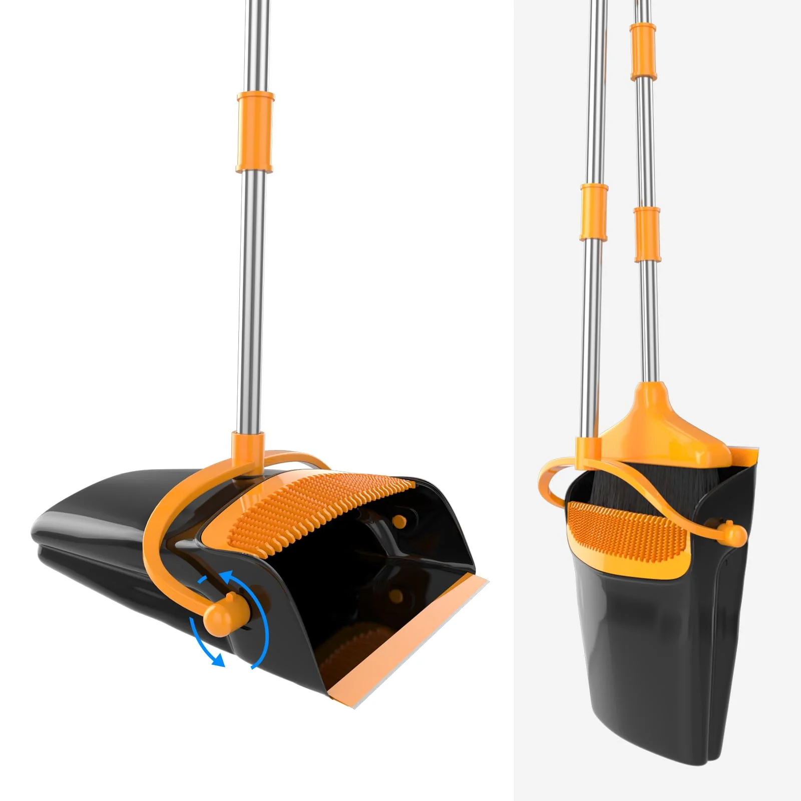 Broom and Dustpan Set for Home Long Handle (51" Length) Extendable Standing Dust Pan for Indoor Lobby Office Kitchen Cleaning (Black and Orange) - Image 5