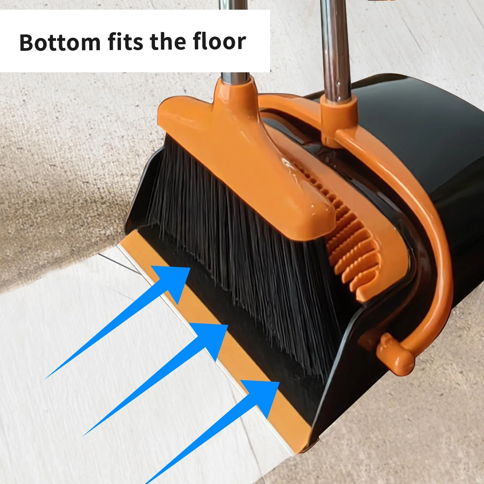 Broom and Dustpan Set for Home Long Handle (51" Length) Extendable Standing Dust Pan for Indoor Lobby Office Kitchen Cleaning (Black and Orange) - Image 6