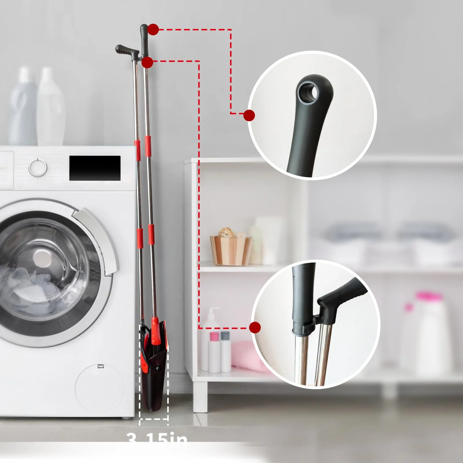 Broom with Dustpan Combo Set 54" Long Handle Adjustable Length Stainless Steel Broomstick Standing Dust Pan and Broom Set for Office Home Kitchen Lobby Floor Cleaning (Red and Black) - Image 4