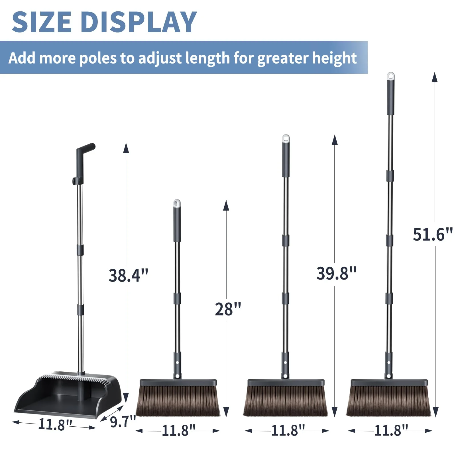 Broom with Dustpan Combo Set, Broom and Dustpan Set with 51.6" Long Handle & Two Broom Heads, Brooms with Dust Pan Teeth for Pet Hair, Indoor&Outdoor Sweeping, Home, Kitchen, Office - Image 6