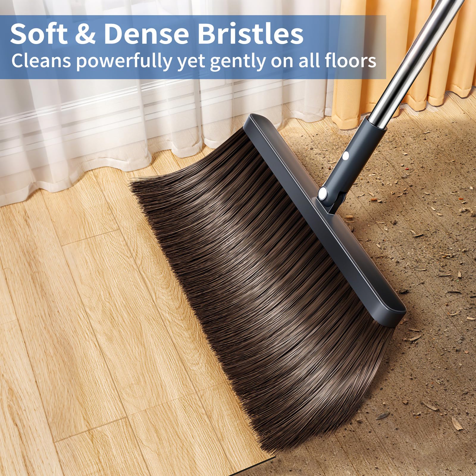 Broom with Dustpan Combo Set, Broom and Dustpan Set with 51.6" Long Handle & Two Broom Heads, Brooms with Dust Pan Teeth for Pet Hair, Indoor&Outdoor Sweeping, Home, Kitchen, Office - Image 9