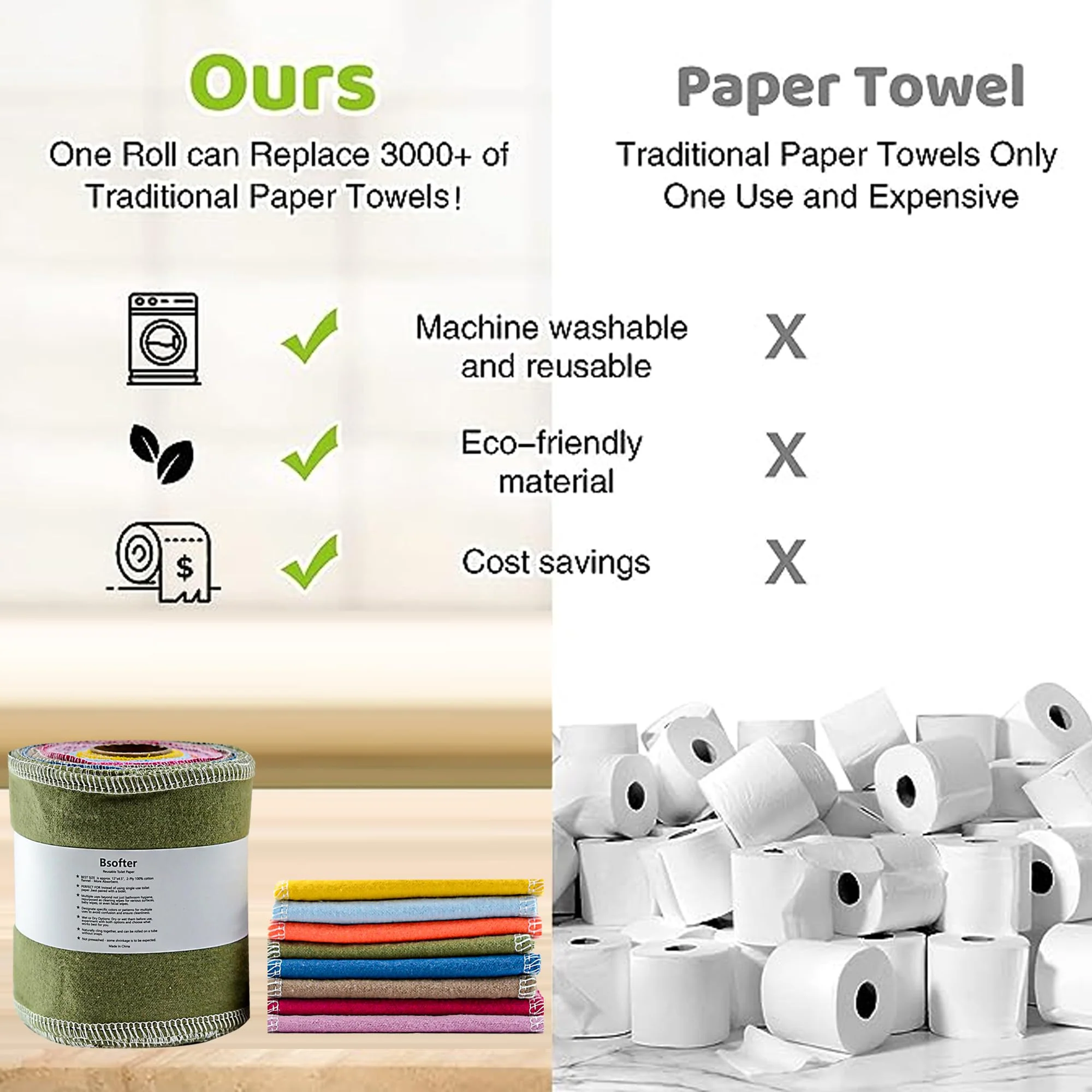 Bsofter Reusable Toilet Paper Rolls – 28 Pcs Reusable Washable Bidet Wipes,Cloth Bidet Towels,Toilet Tissue Camper RV Toilet Paper,Paperless Tp Reusable Baby Wipes Alternative - Image 7