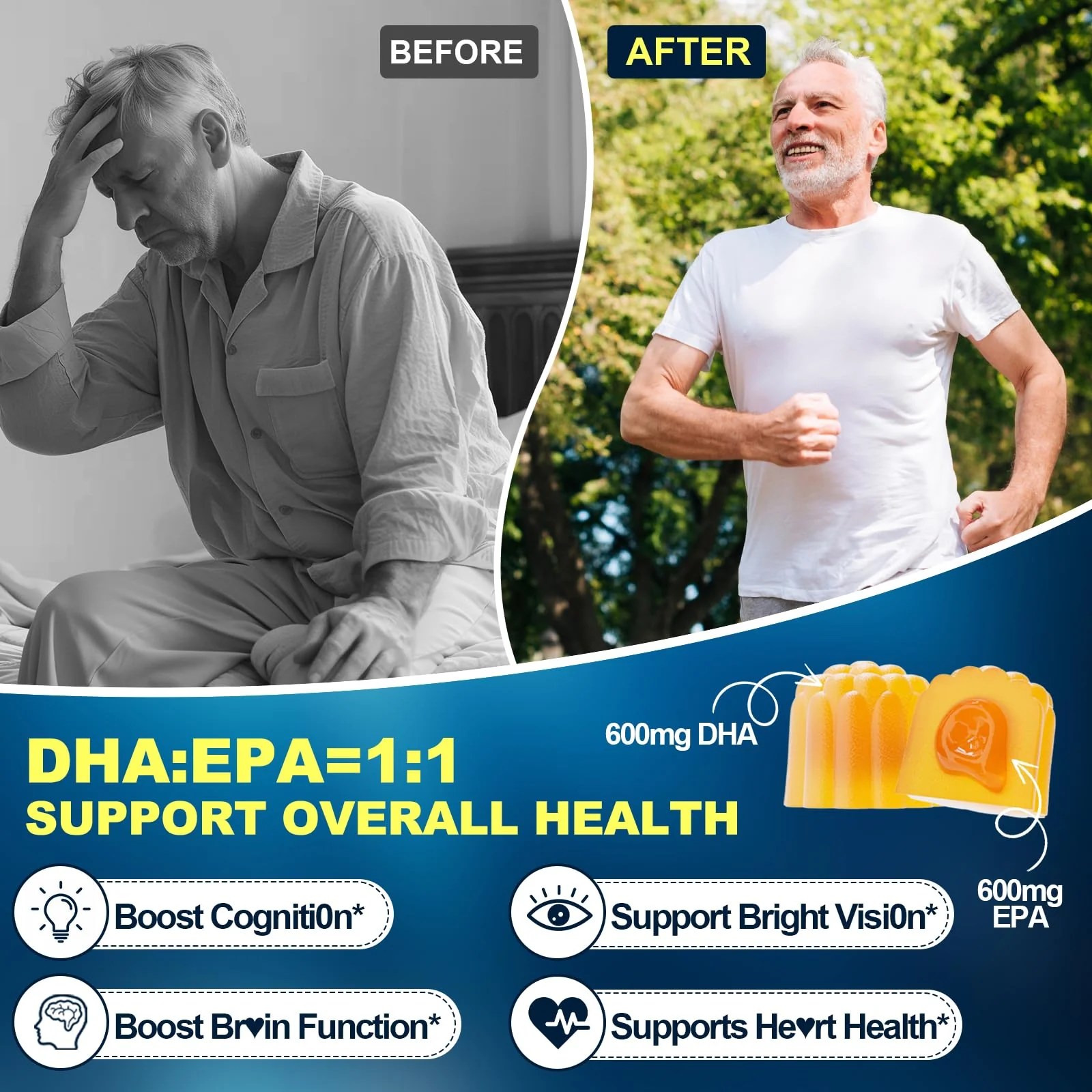 BSSTABBON Omega-3 Gummies Supplement for Adults 40+: 1280mg Vegan Omega3 Fatty Acid DHA EPA with Vitamin D3 K2 Zinc Turmeric for Overall Health Support - Fish Oil Alternative for Women Men(120Count) - Image 5