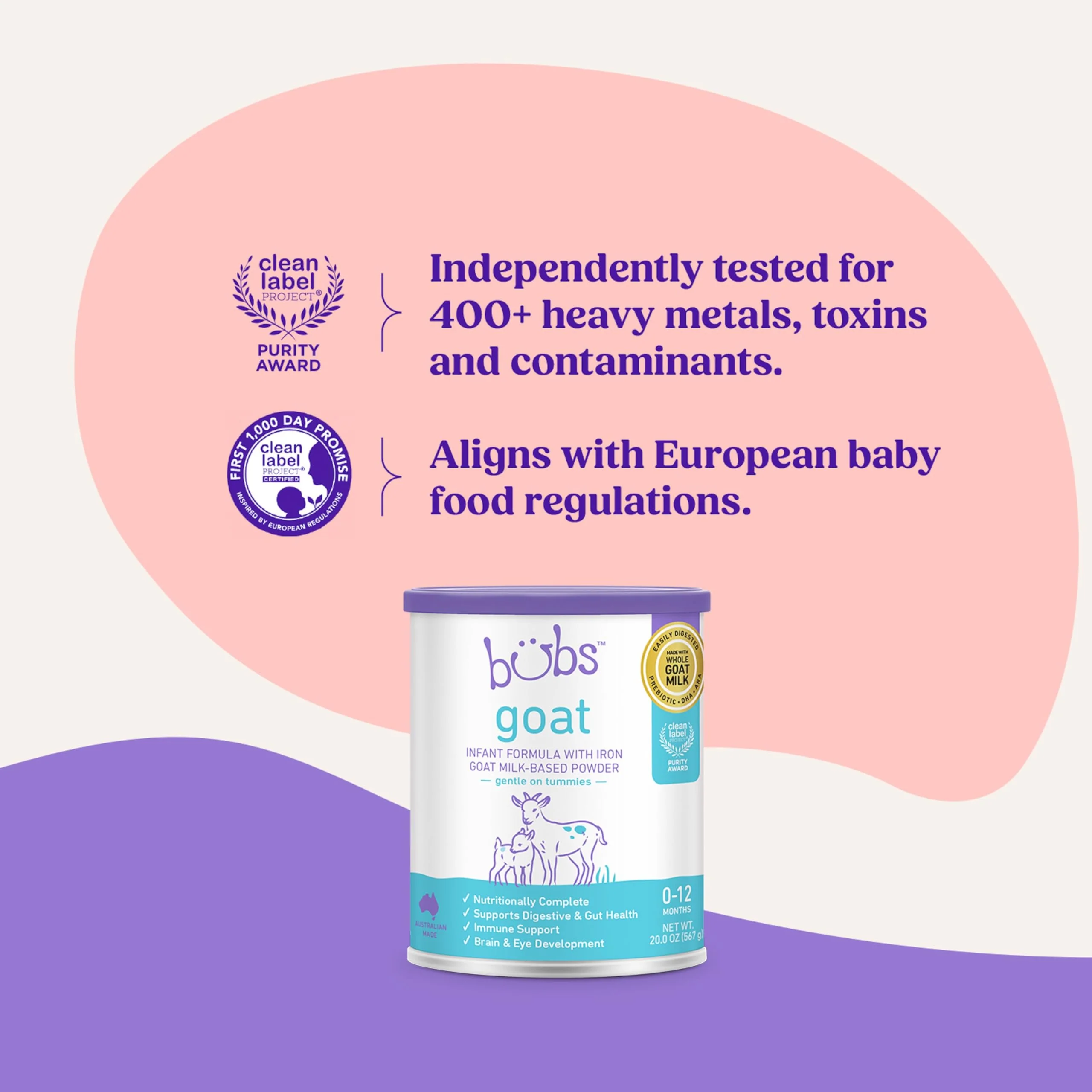 Bubs Whole Goat Milk Formula with Iron, Goat Milk-Based Powder, for Infants 0-12 Months, Made with Non-GMO Goat Milk, 20 oz - Image 3