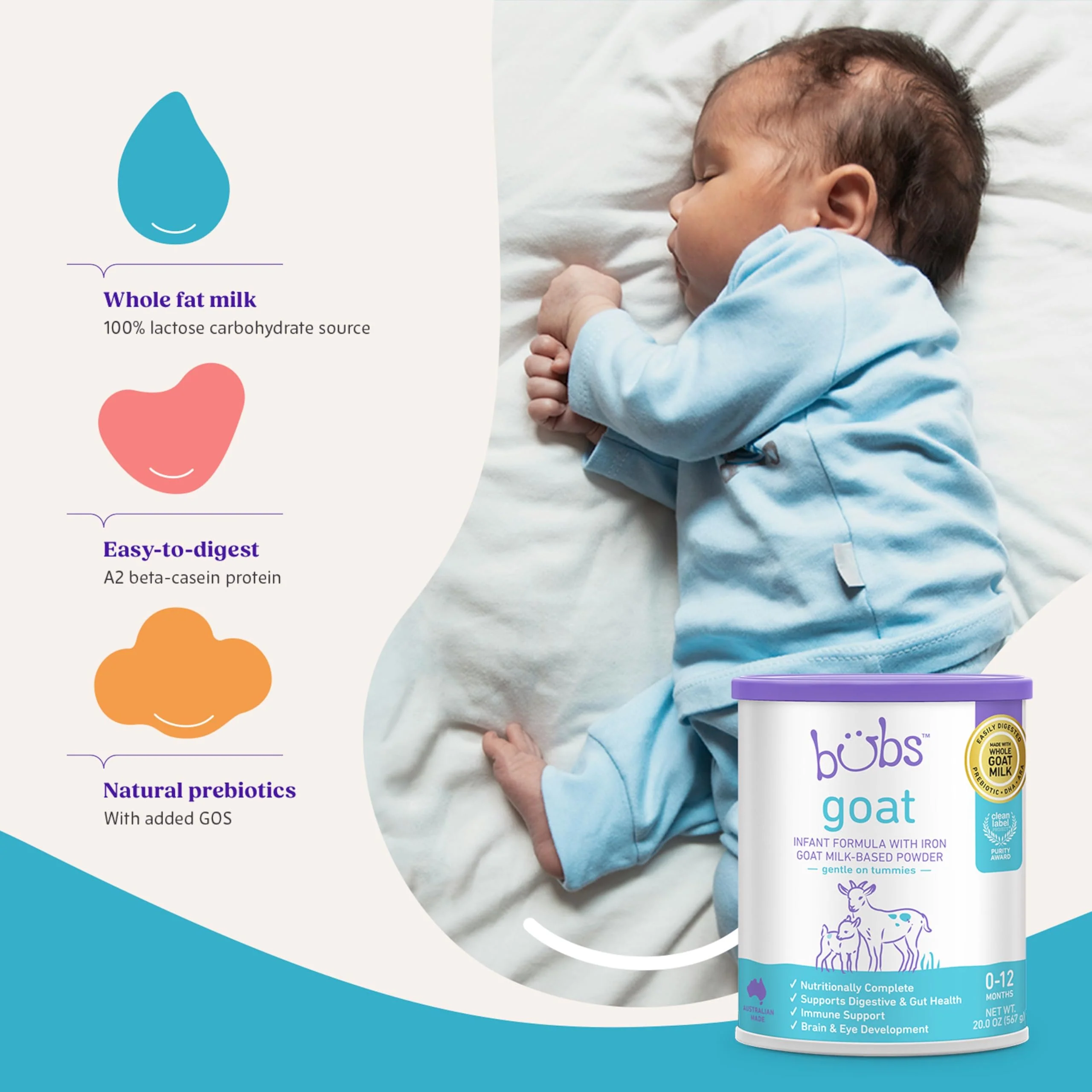 Bubs Whole Goat Milk Formula with Iron, Goat Milk-Based Powder, for Infants 0-12 Months, Made with Non-GMO Goat Milk, 20 oz - Image 7