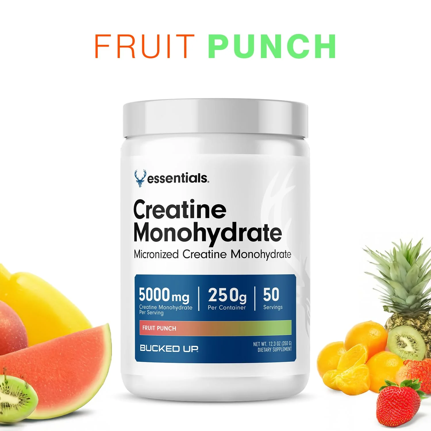 Bucked Up Fruit Punch Creatine for Women and Men - Easy to Mix Vegetarian - Flavored Creatine Monohydrate Powder - Made in USA - 5G Per Serving - 50 Servings - 250 Grams Per Container - Image 3