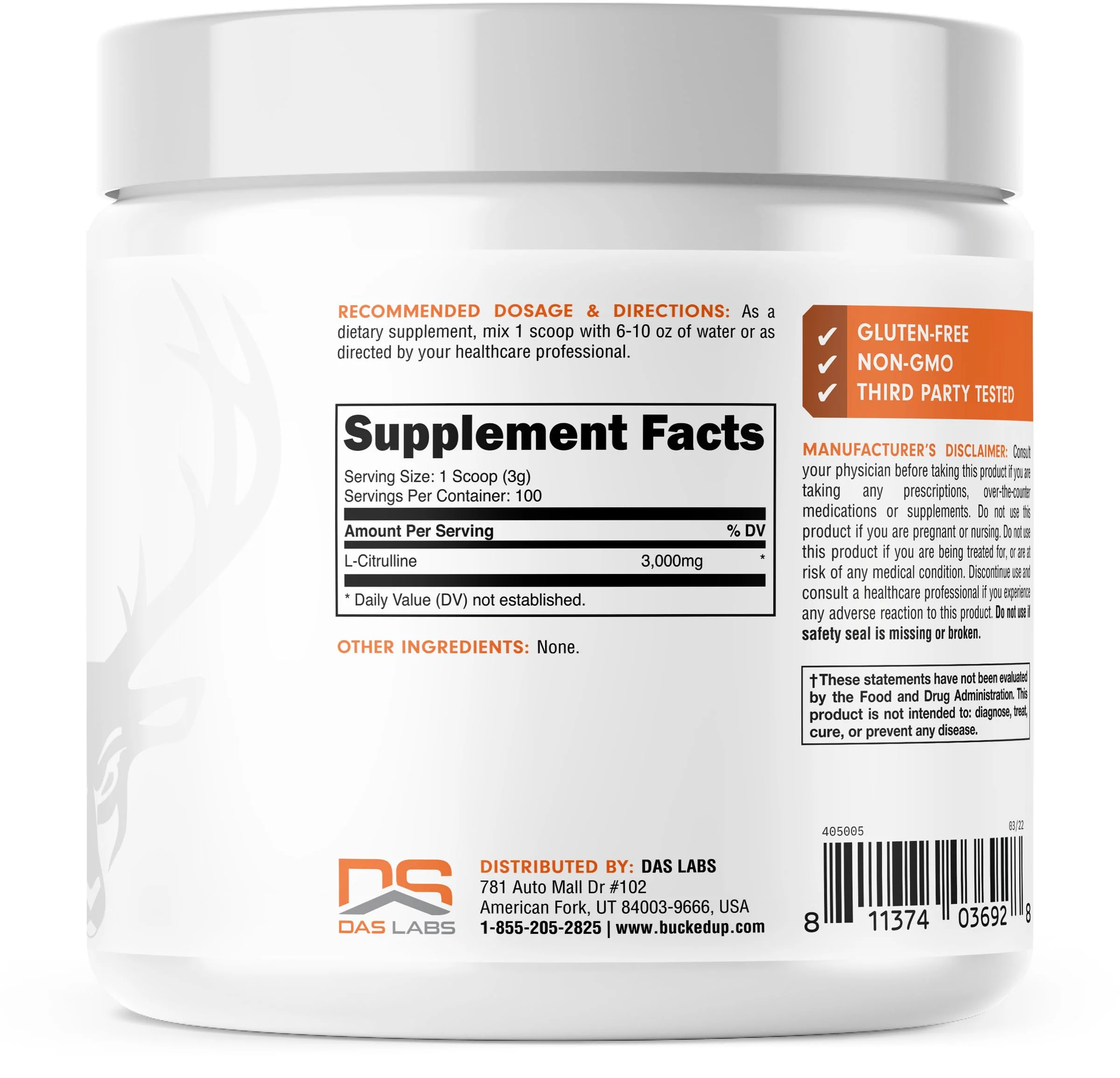 Bucked Up L-Citrulline 3000mg Powder, Essentials (100 Servings) - Image 6