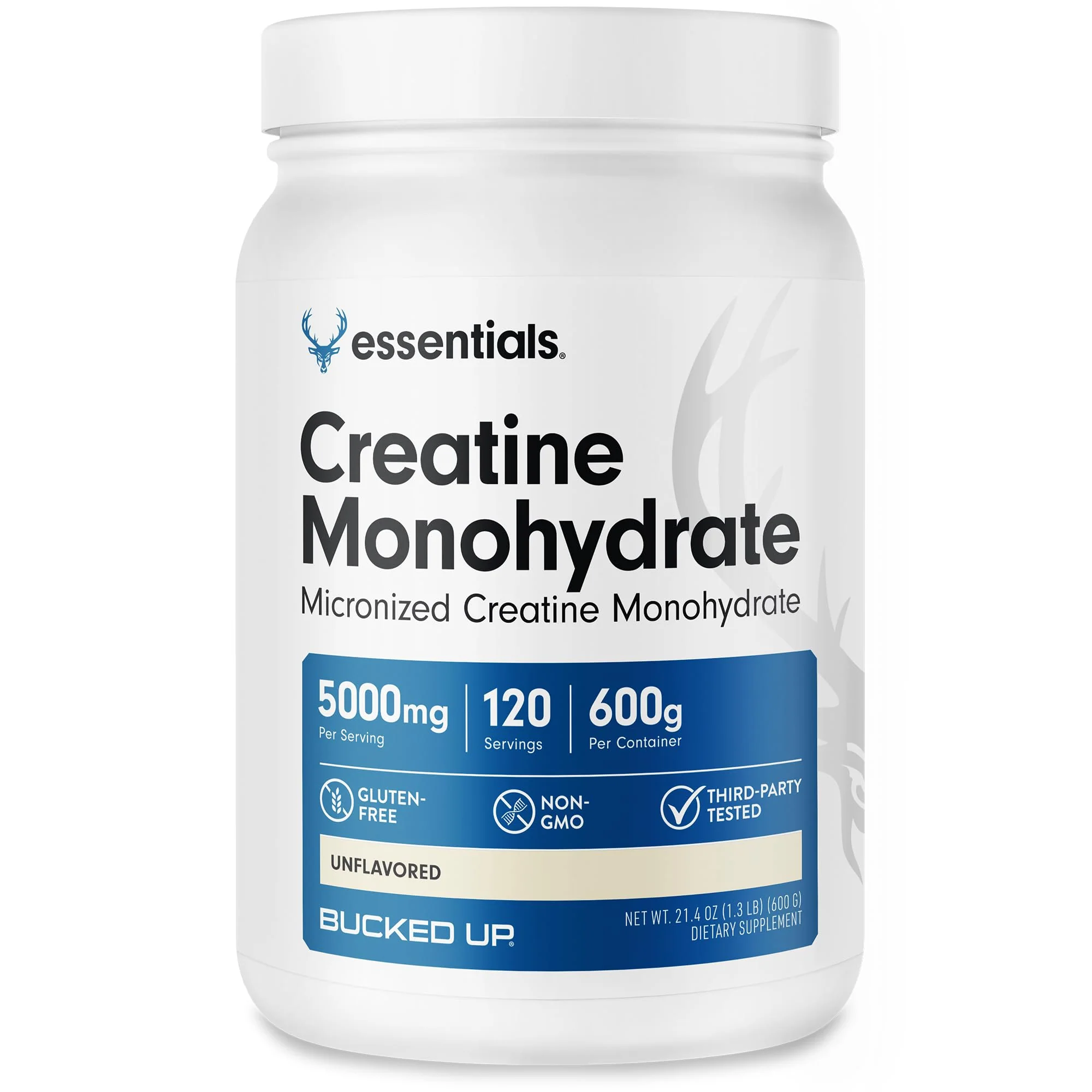 Bucked Up Pure Micronized Creatine Monohydrate for Women and Men - Easy to Mix and Unflavored - 5G Per Serving - 120 Servings - 600 Grams Per Container