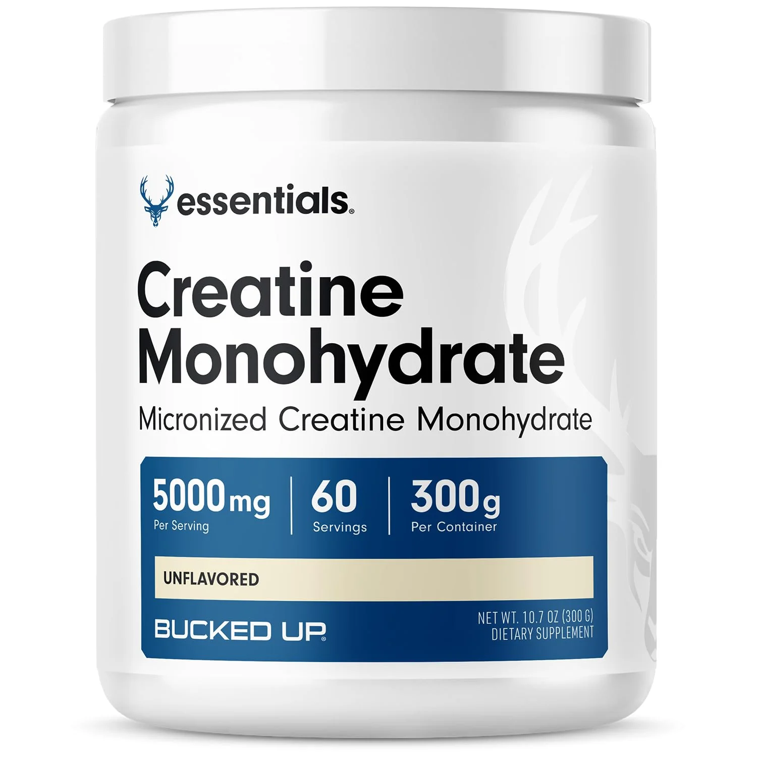 Bucked Up Pure Micronized Creatine Monohydrate for Women and Men - Easy to Mix and Unflavored - 5G Per Serving - 60 Servings - 300 Grams Per Container