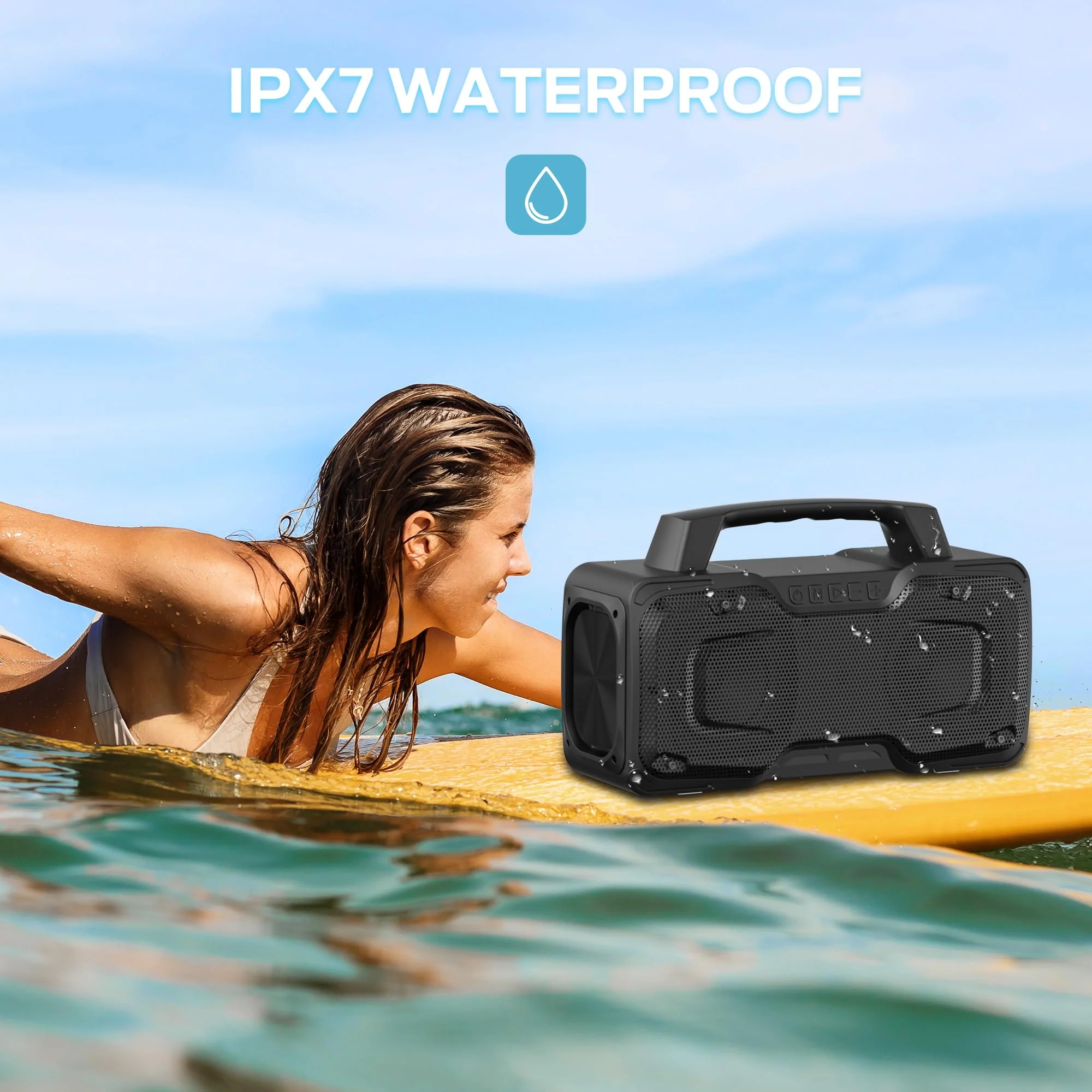 BUGANI Bluetooth Speaker, 80W Powerful Portable Wireless Speakers IPX7 Waterproof Speaker, Outdoor Loud Speakers with Handle 24H Playtime, Support Microphone AUX USB Suitable for Party, Pool, Black - Image 9