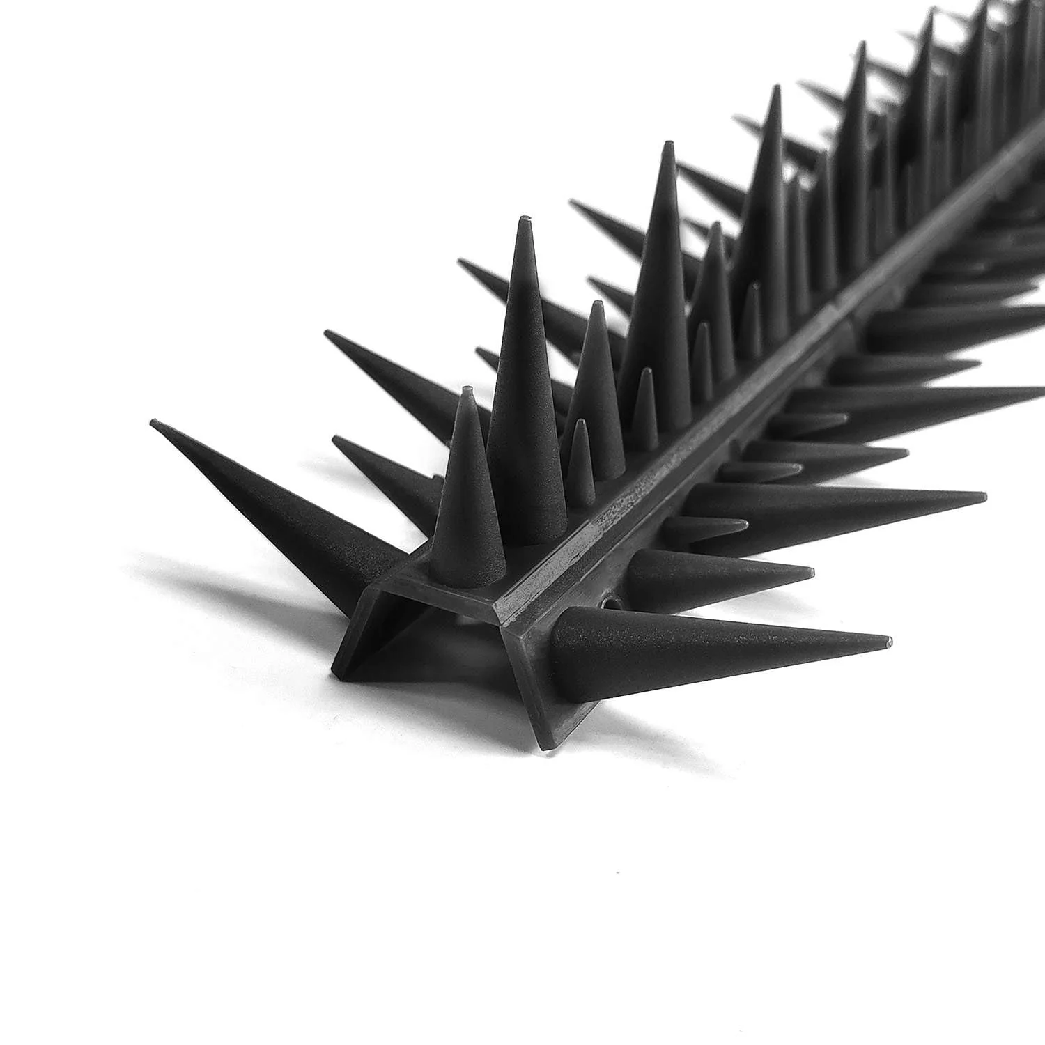BUGG OFF - Bird & Rodent Spikes, Unique Spike Pattern effecitviely deteres Pesky Pigeons, Squirrels, Raccoons. Installs on Fences, Gates, Roofs, Walls and More! (15 Feet, Black Plastic) - Image 8