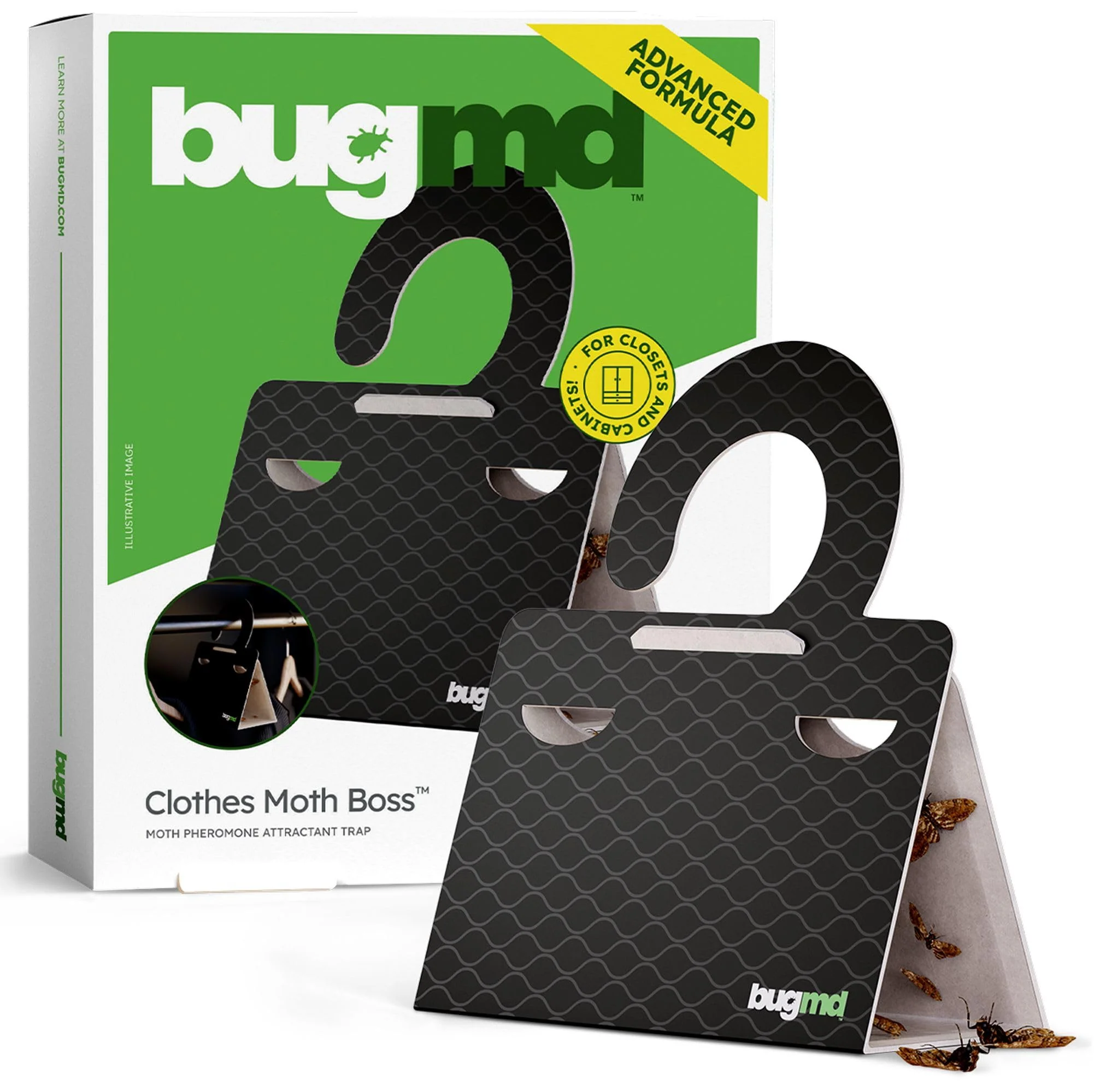 BugMD Clothes Moth Boss Traps (6 Count, Black) - Sticky Glue Bug Repellent Pheromone Attractor for Closets Wardrobes Cabinet Drawers, Moth Balls for Closet, Moth Traps with No Harsh Chemicals