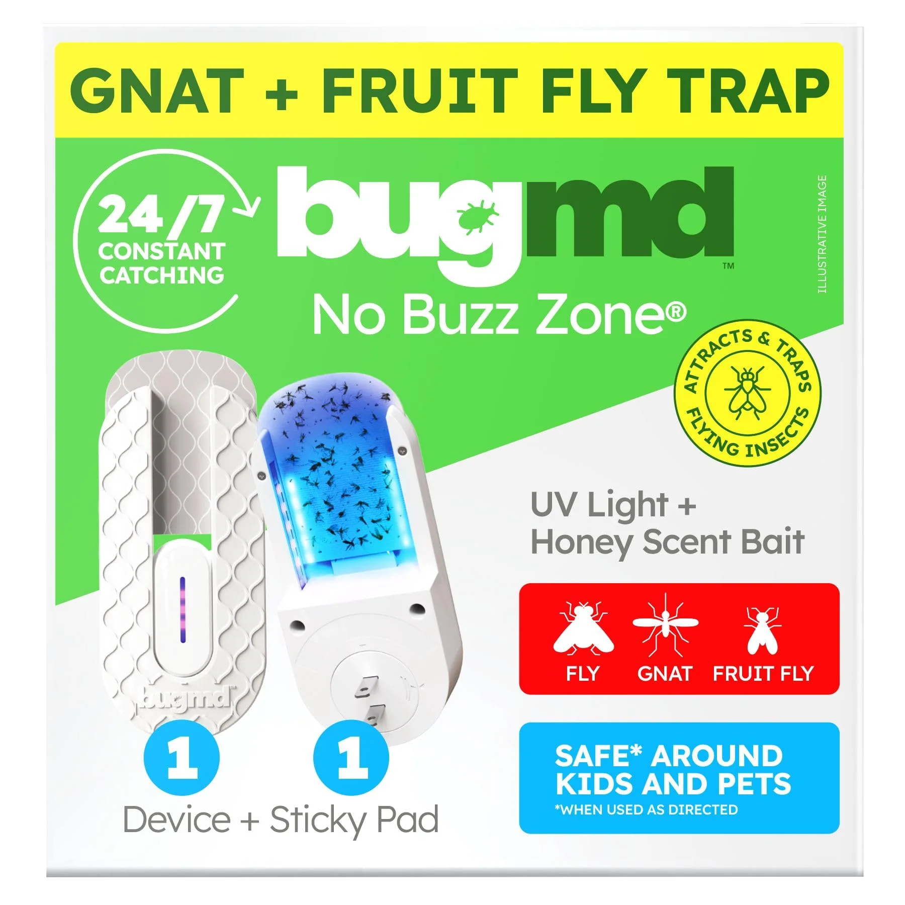 BugMD No Buzz Zone Refiller Pad (6 Refills) - Extra-Strong Adhesive Traps, Indoor Insect Trap Refill, No Harsh Chemicals, Household Friendly, Fly Trap Refill, Flea Trap Refills, Bug Trapper