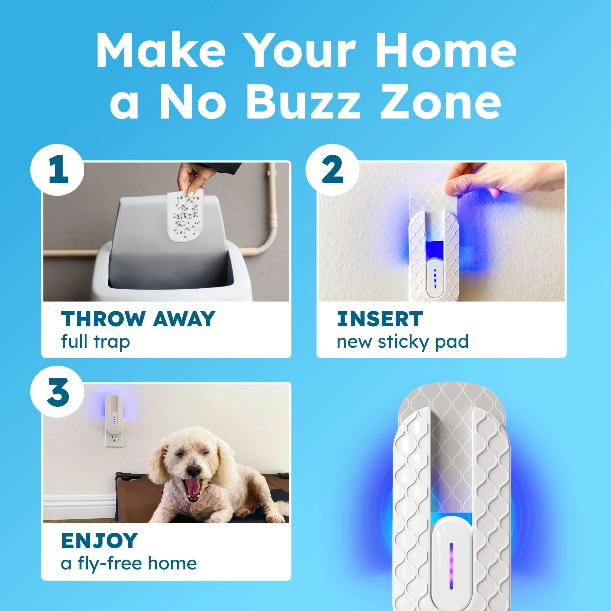 BugMD No Buzz Zone Refiller Pad (6 Refills) - Extra-Strong Adhesive Traps, Indoor Insect Trap Refill, No Harsh Chemicals, Household Friendly, Fly Trap Refill, Flea Trap Refills, Bug Trapper - Image 6