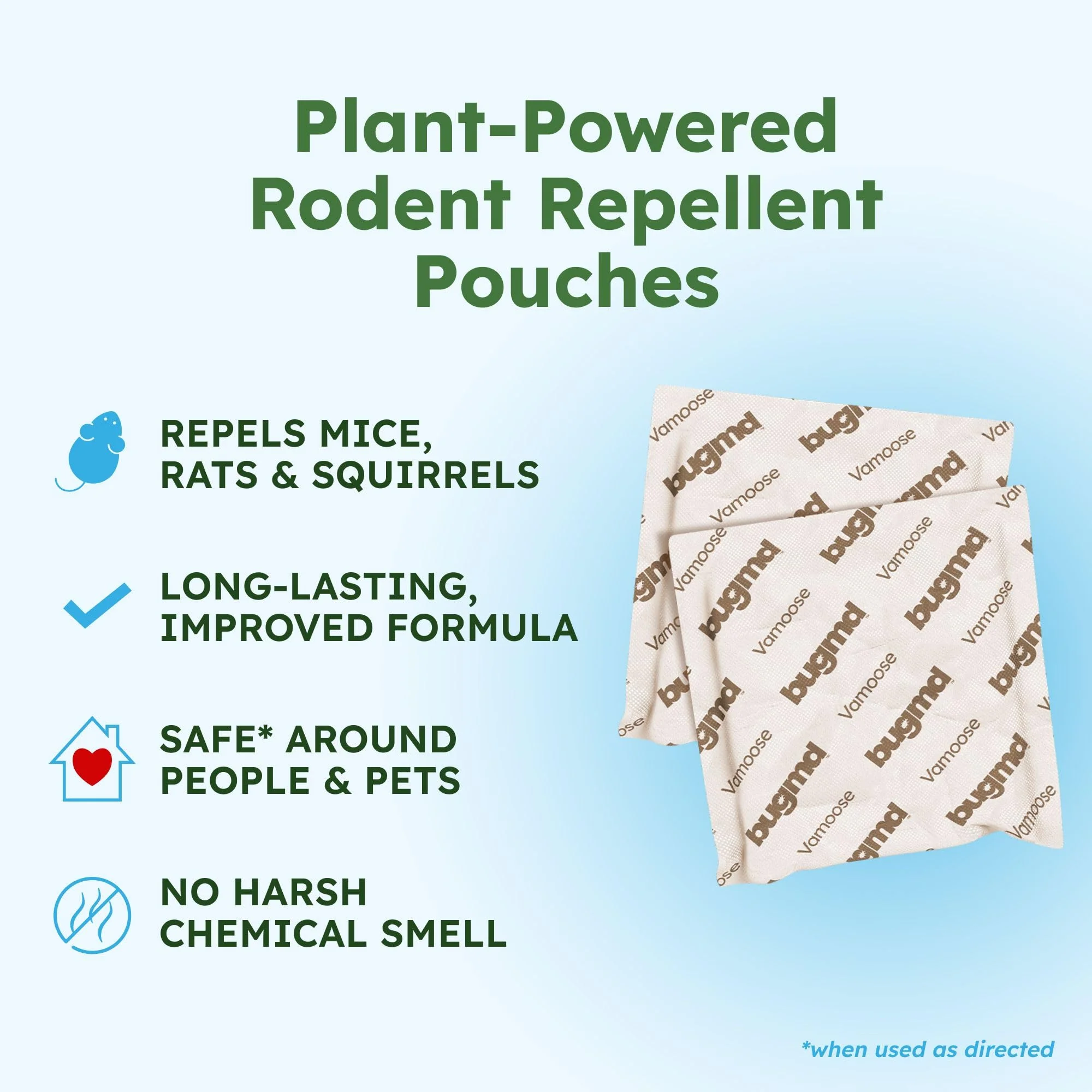 BugMD Vamoose! Rodent Repellent Pouches (2 Pack, 8 Pouches) Plant-Powered Rat Repellent, Mouse Deterrent, Indoor & Outdoor Mice Repellent, Best Mouse Repellent, Natural Rat & Mouse Repellent