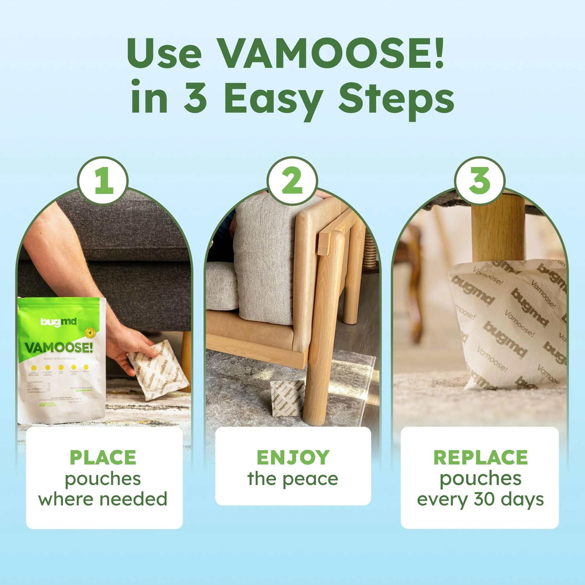 BugMD Vamoose! Rodent Repellent Pouches (2 Pack, 8 Pouches) Plant-Powered Rat Repellent, Mouse Deterrent, Indoor & Outdoor Mice Repellent, Best Mouse Repellent, Natural Rat & Mouse Repellent - Image 6
