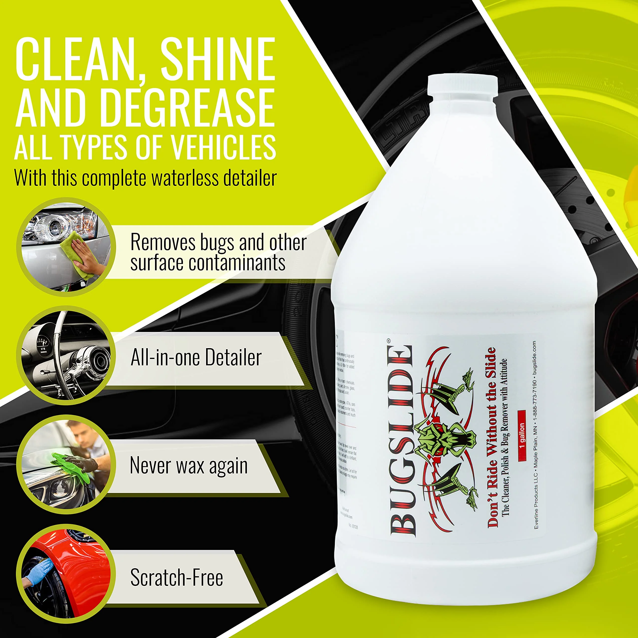 BugSlide 1 Gallon Cleaner Refill for Spray Bottles & Travel Kits - All Surfaces Cleaning and Detailing Solution for Vehicle Interior and Exterior Use - Shines, Degreases, Polishes - Image 8