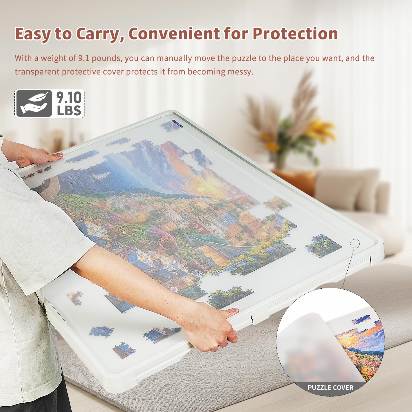 BuilderButler Lightweight 1500 Pieces Rotating Puzzle Board with 6 Sliding Drawers and Cover – 360° Lazy Susan Spinning, 34.25"x26.38" Portable Plastic Puzzle Table, for Mom - Image 6