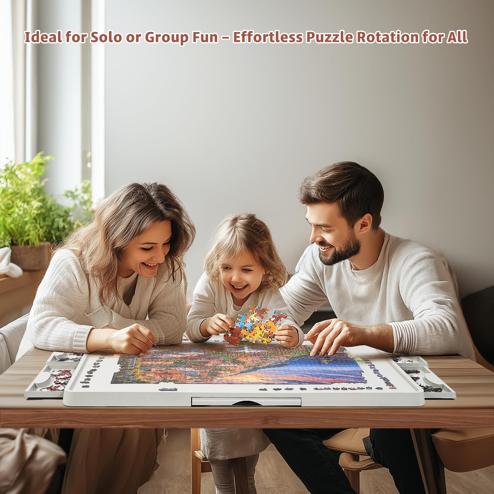 BuilderButler Lightweight 1500 Pieces Rotating Puzzle Board with 6 Sliding Drawers and Cover – 360° Lazy Susan Spinning, 34.25"x26.38" Portable Plastic Puzzle Table, for Mom - Image 8